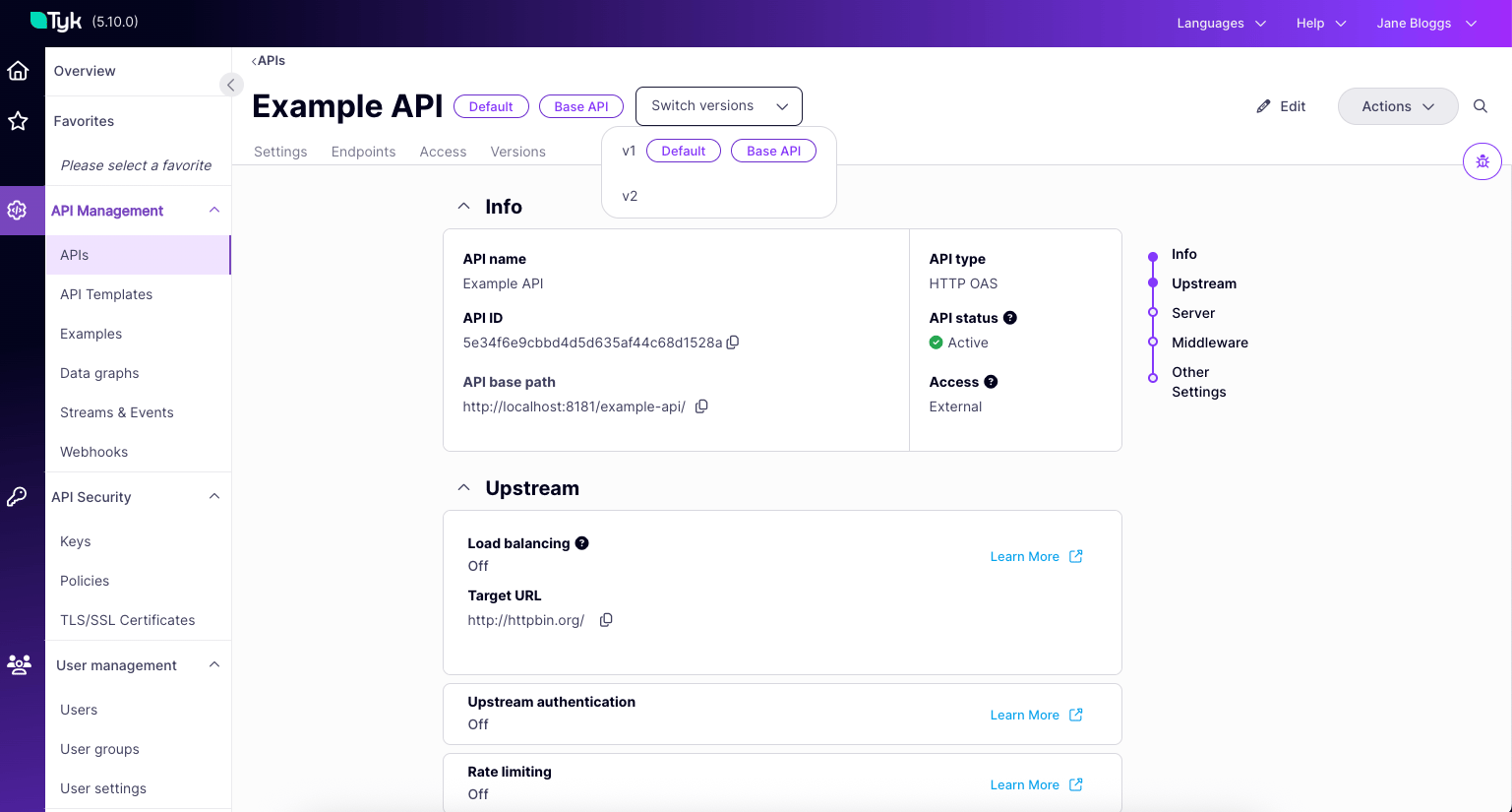 Choose between API versions in the API designer