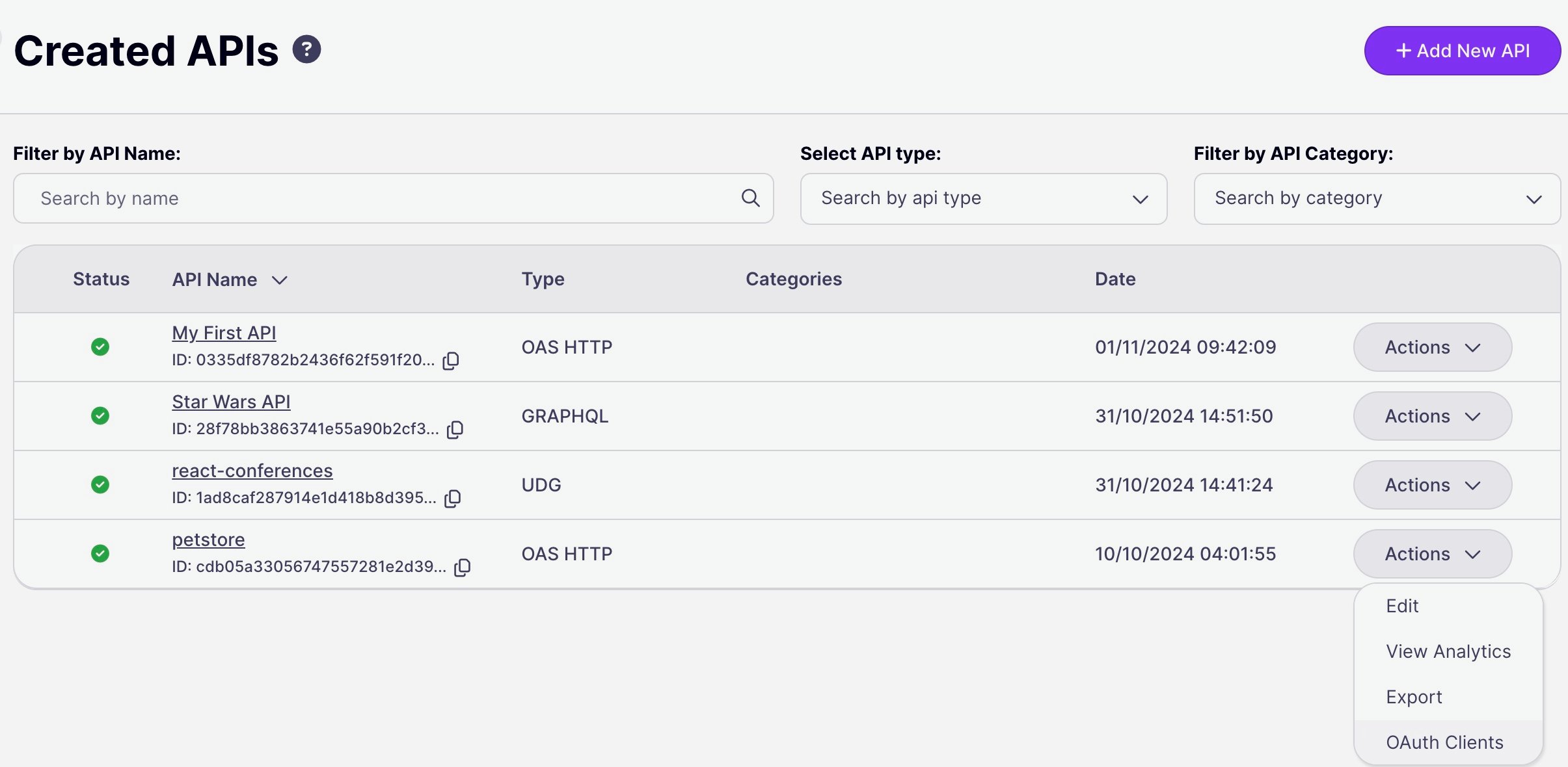 Accessing the list of OAuth Clients for an API