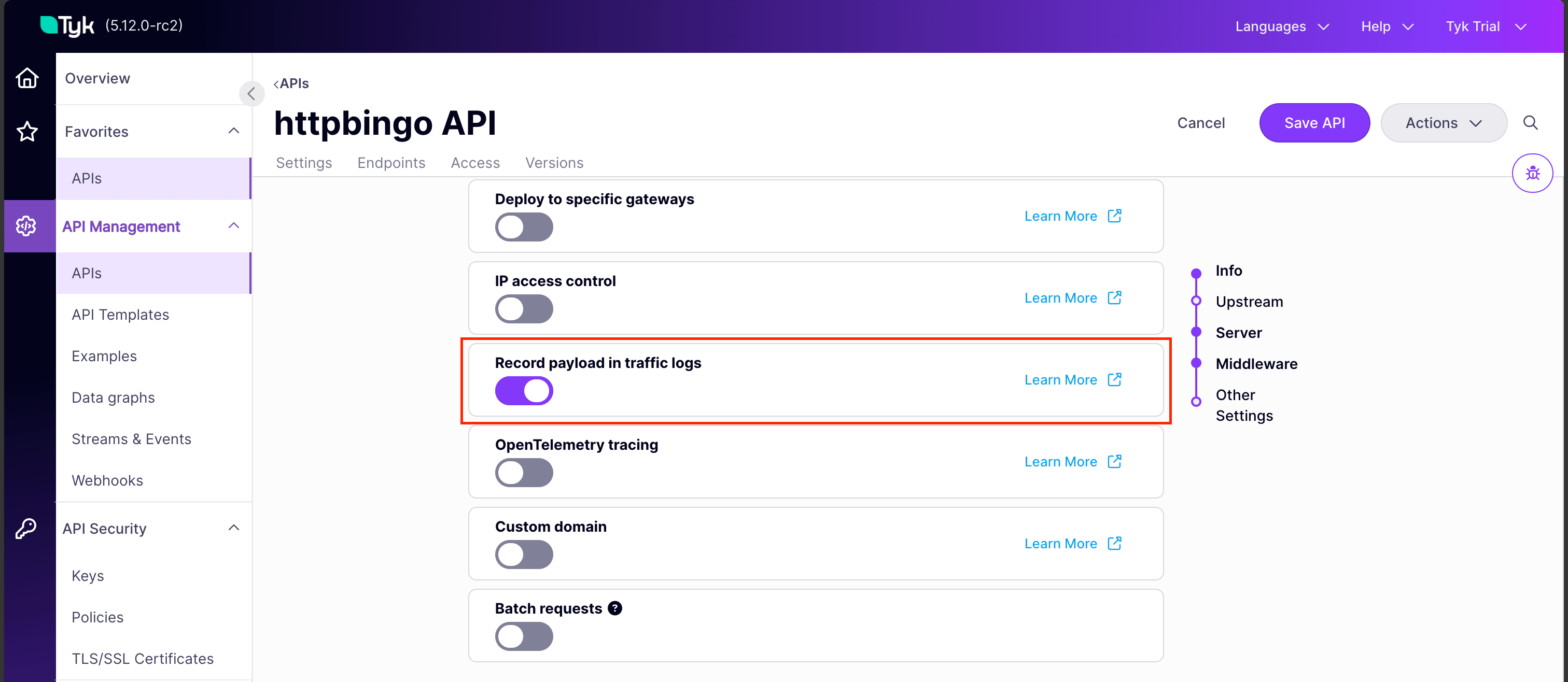 Enabling detailed activity logs for a Tyk OAS API