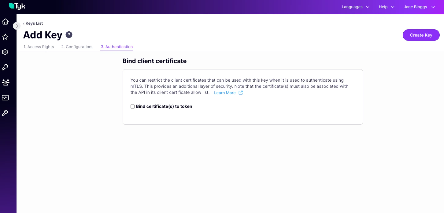 Optionally bind a client certificate to the API Key