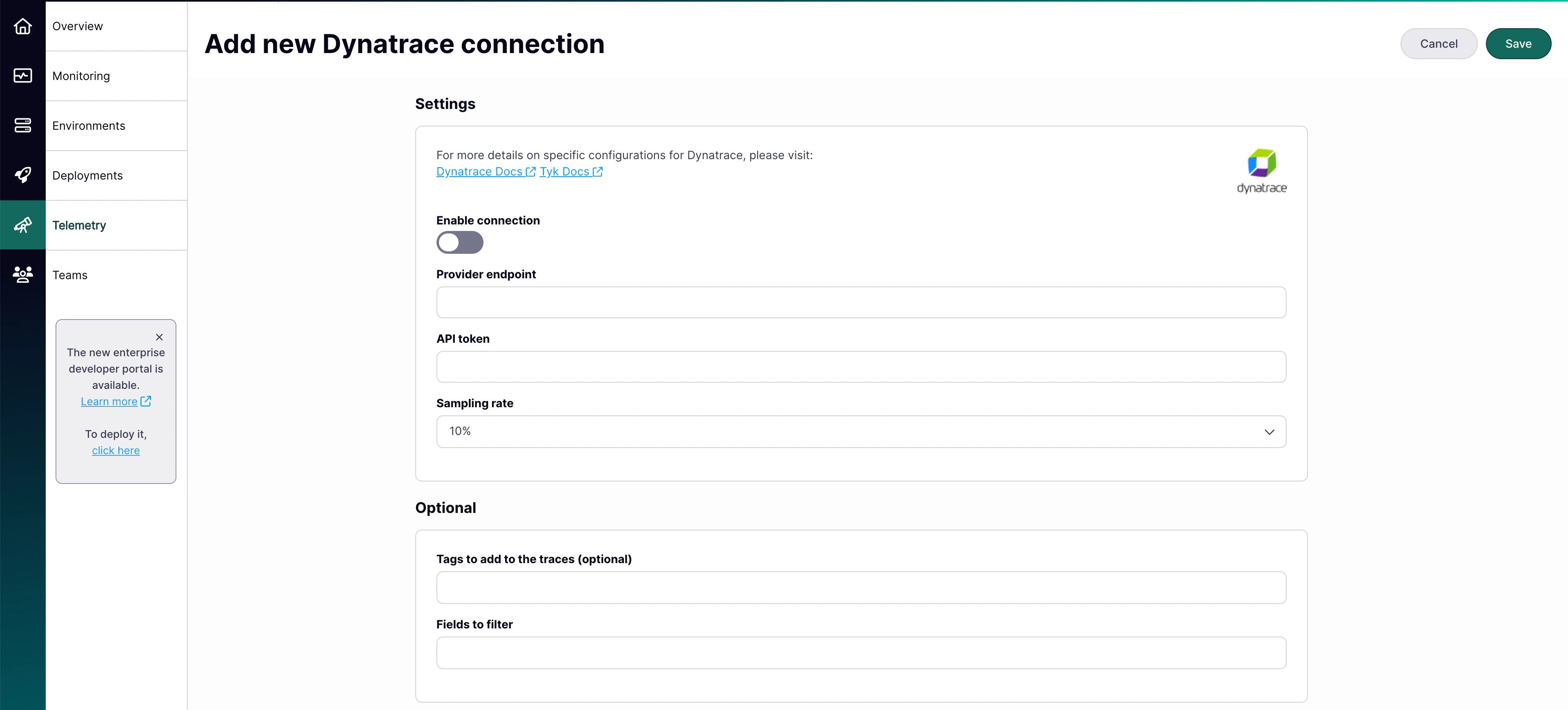 Tyk Cloud Telemetry Dynatrace