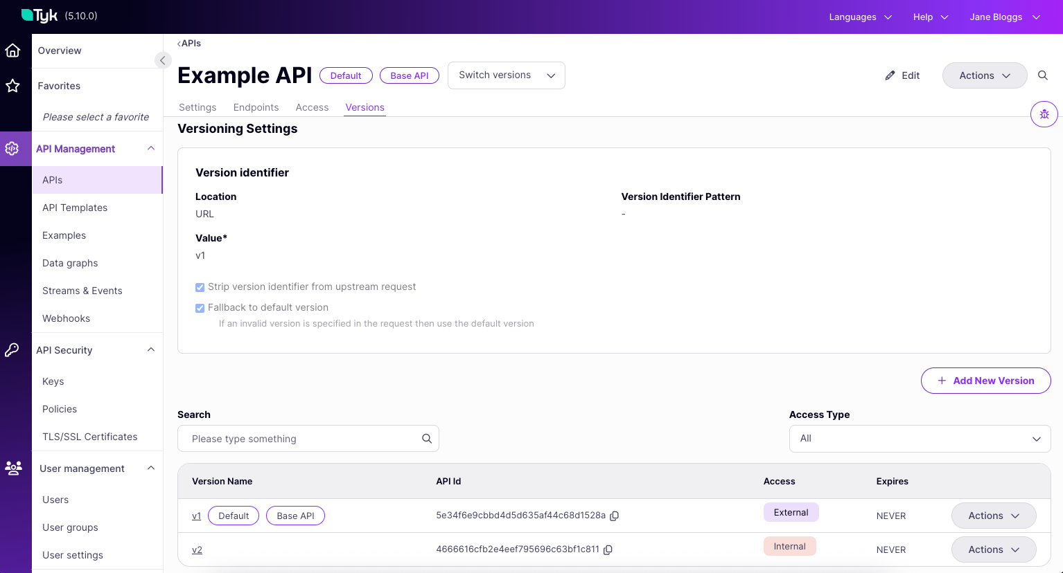 Manage the different versions of your API