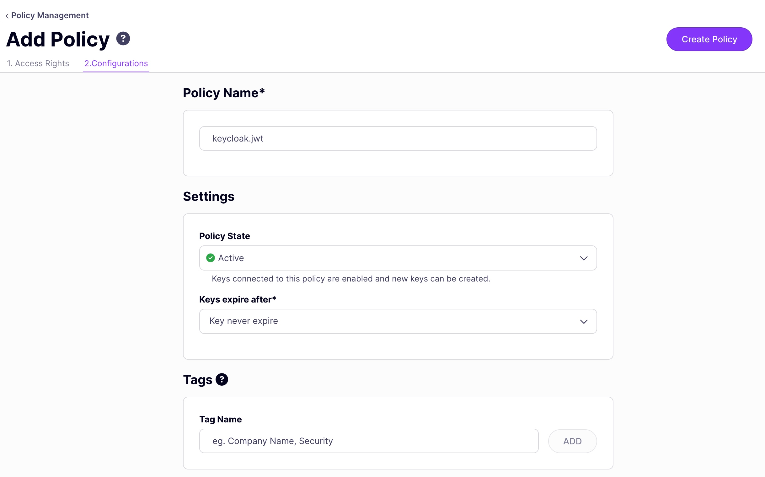 Create API Security Policy