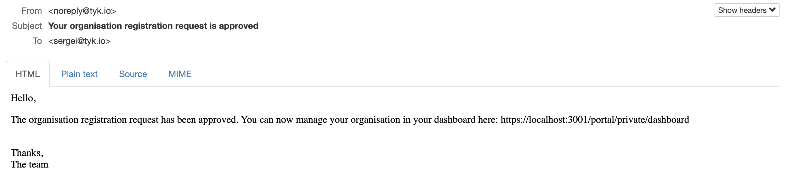 Organization registration request is approved