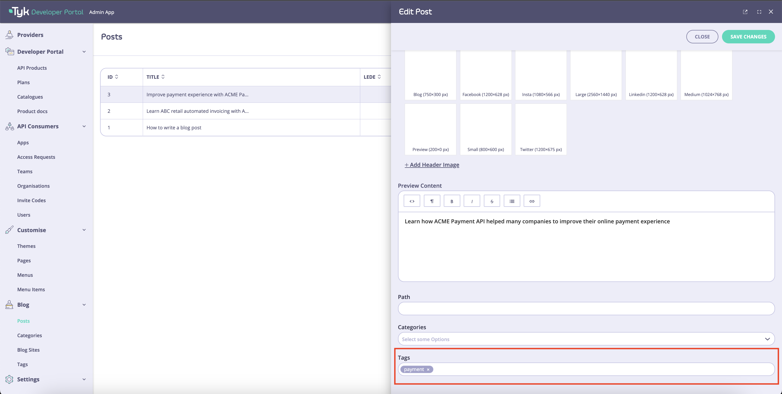 Specify tags for a blog post