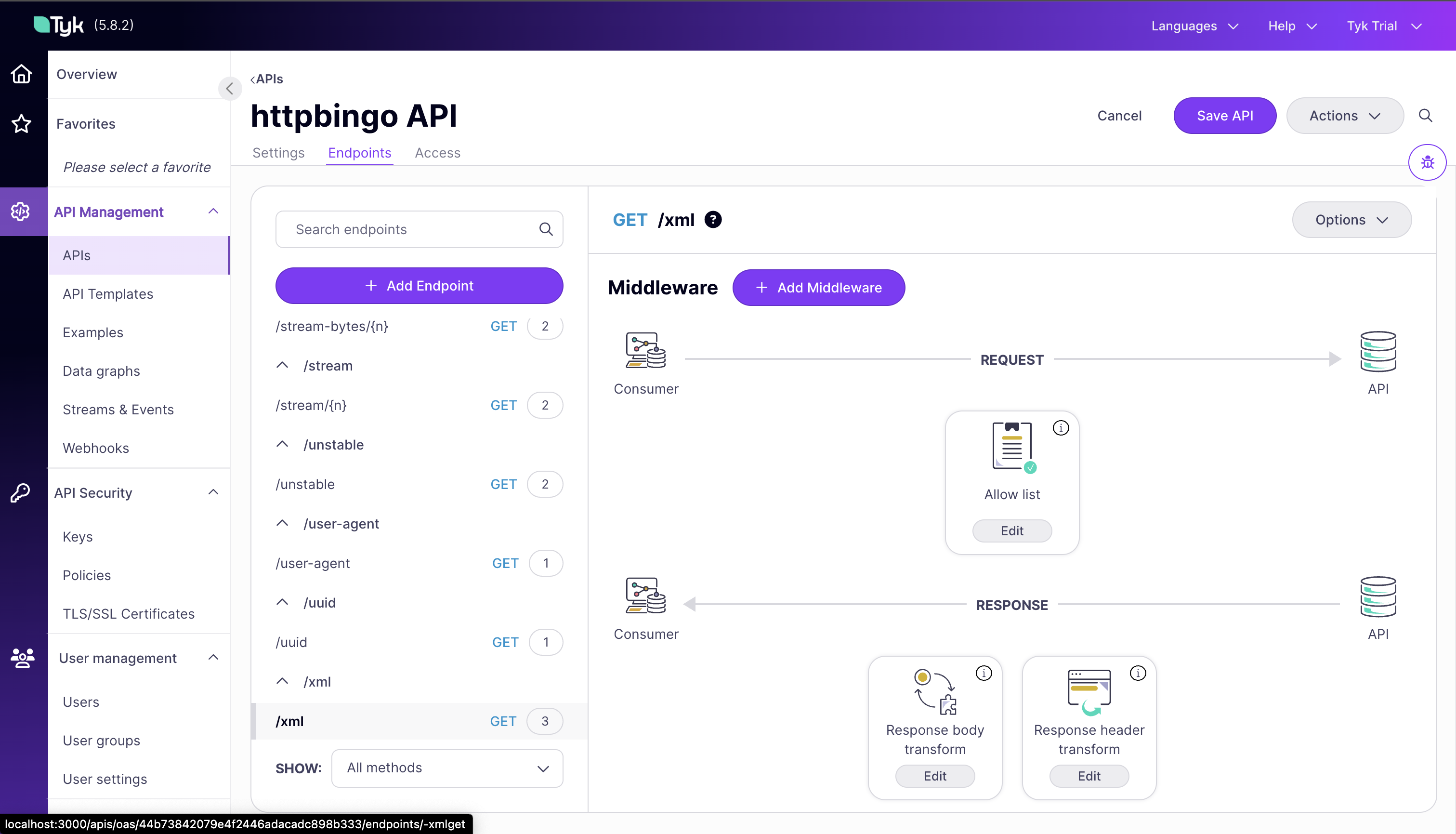 XML endpoint in Tyk OAS API