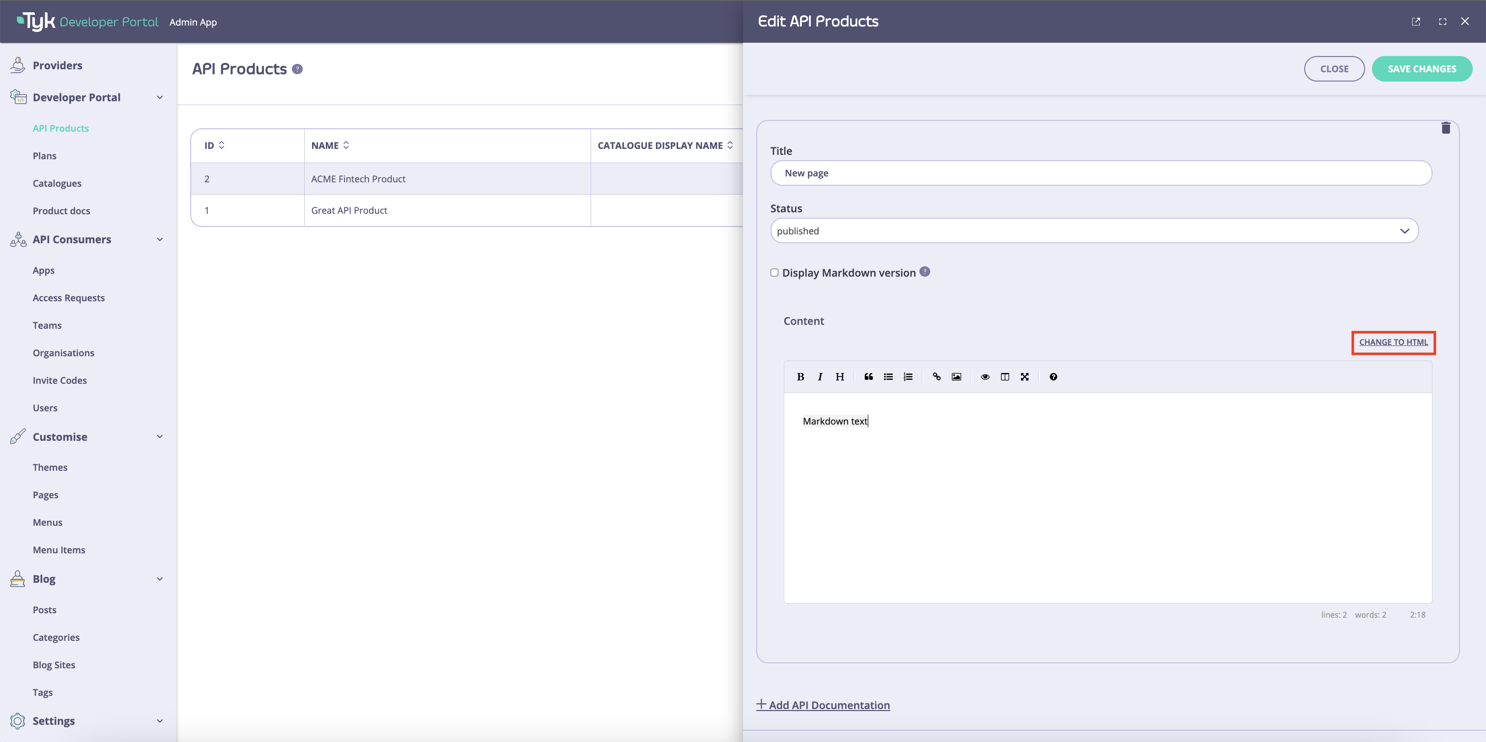 Toggle the HTML editor