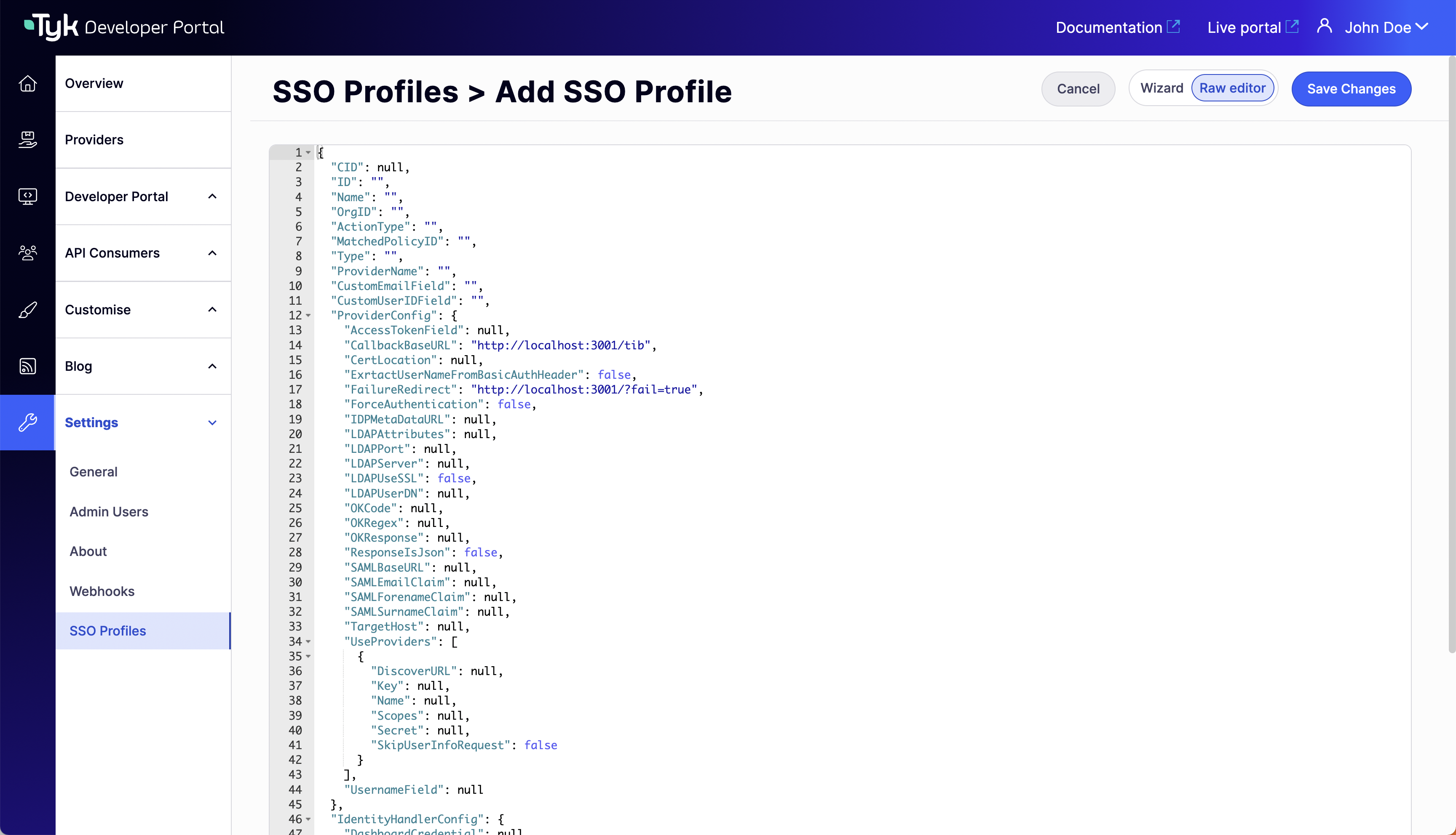 SSO Profiles Raw Editor