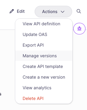New menu option to manage versions