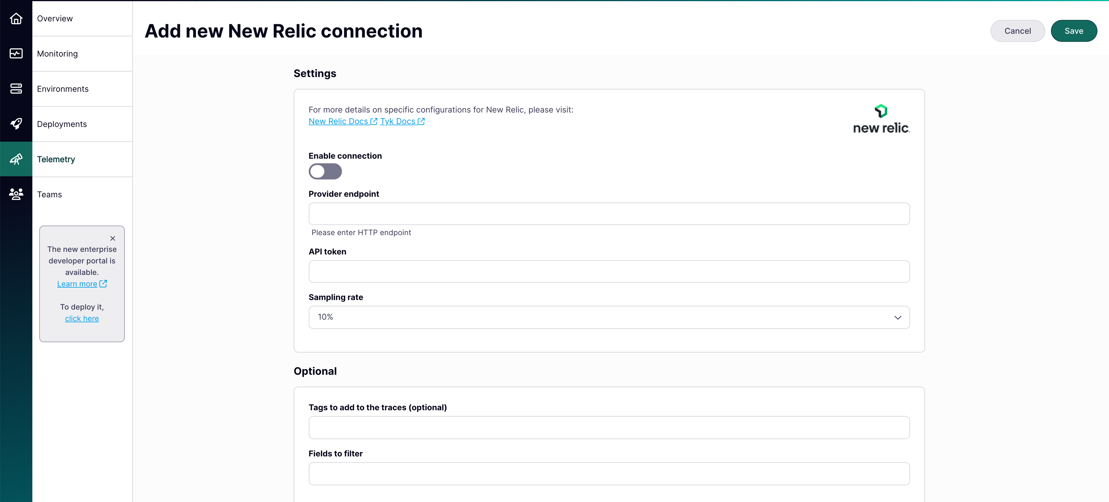 Tyk Cloud Telemetry NewRelic