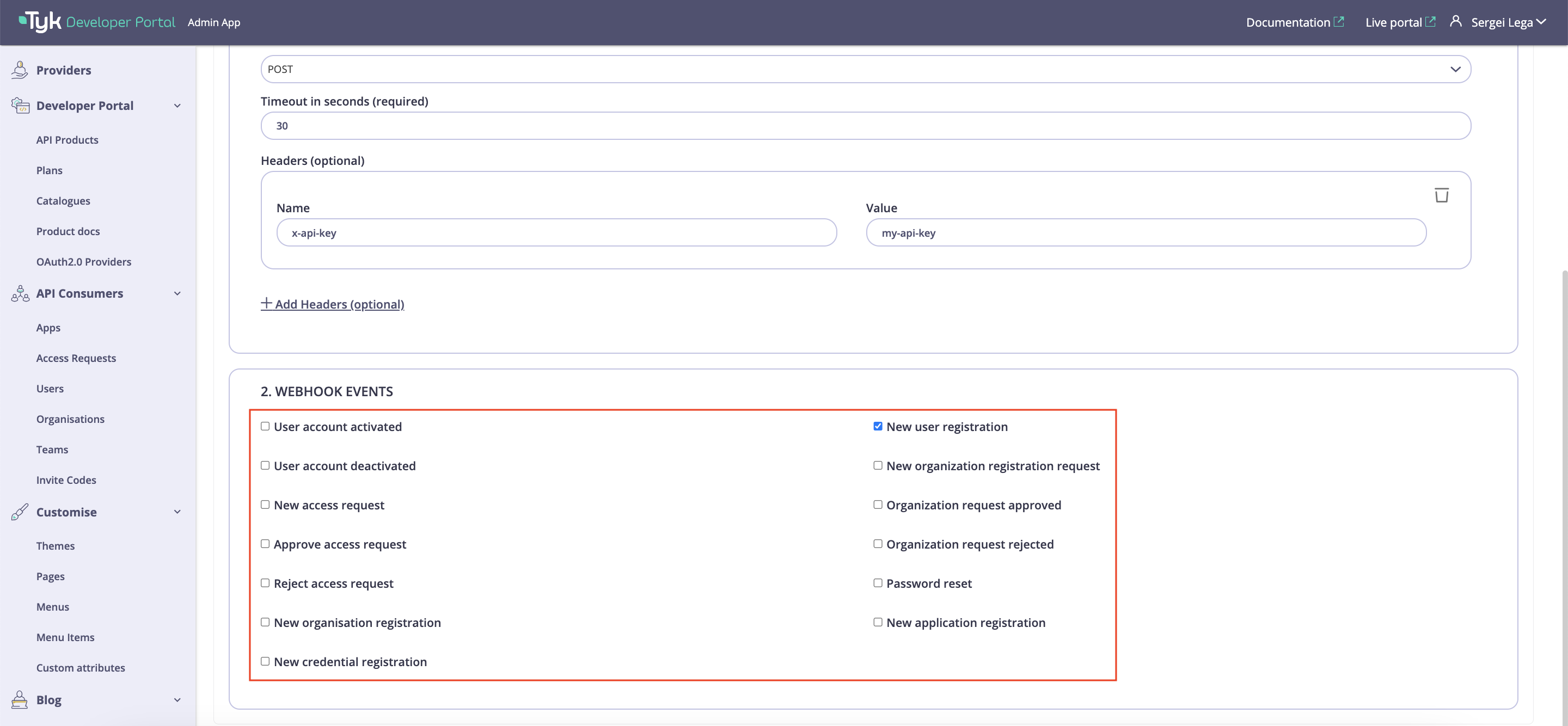 Select webhook events