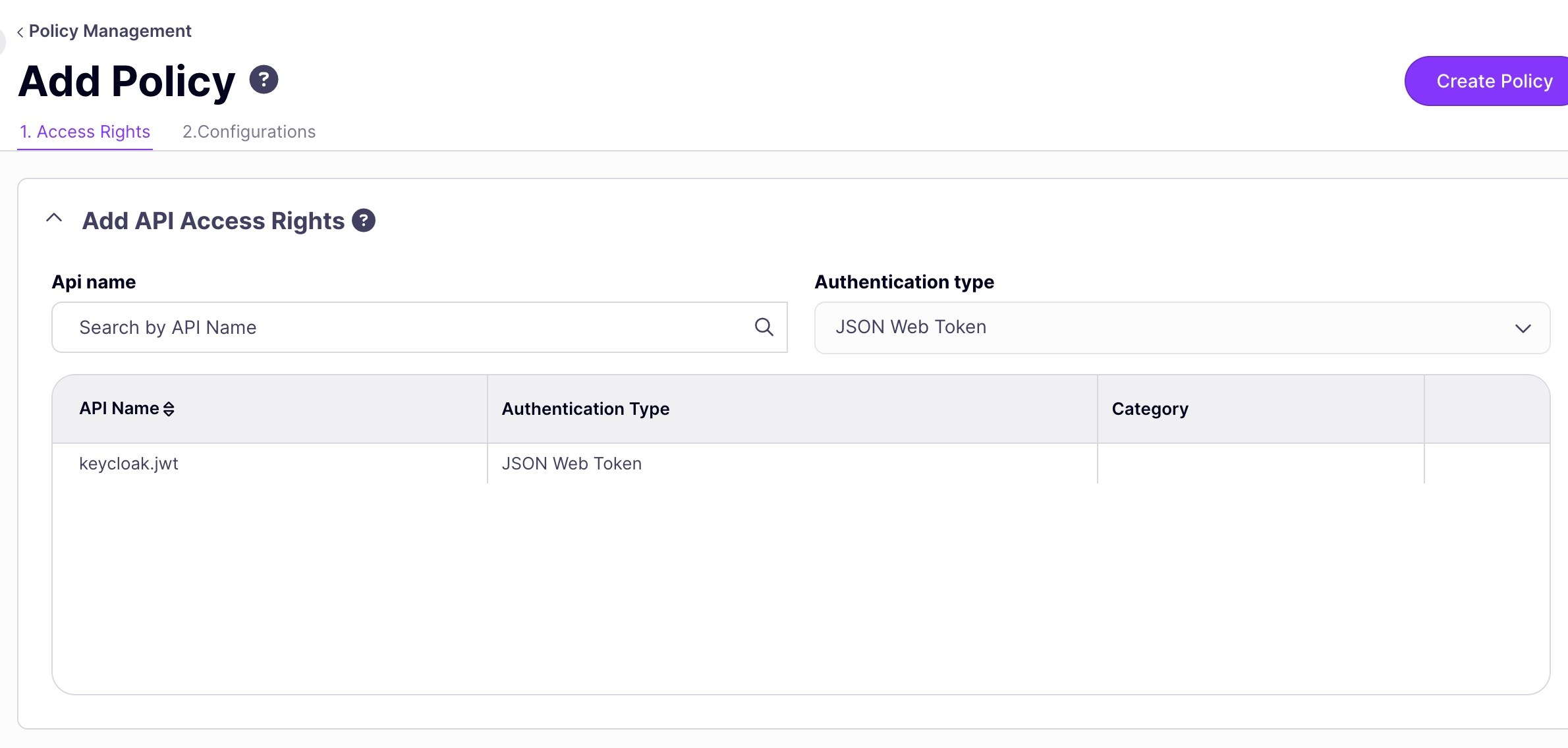 Select API for Security Policy