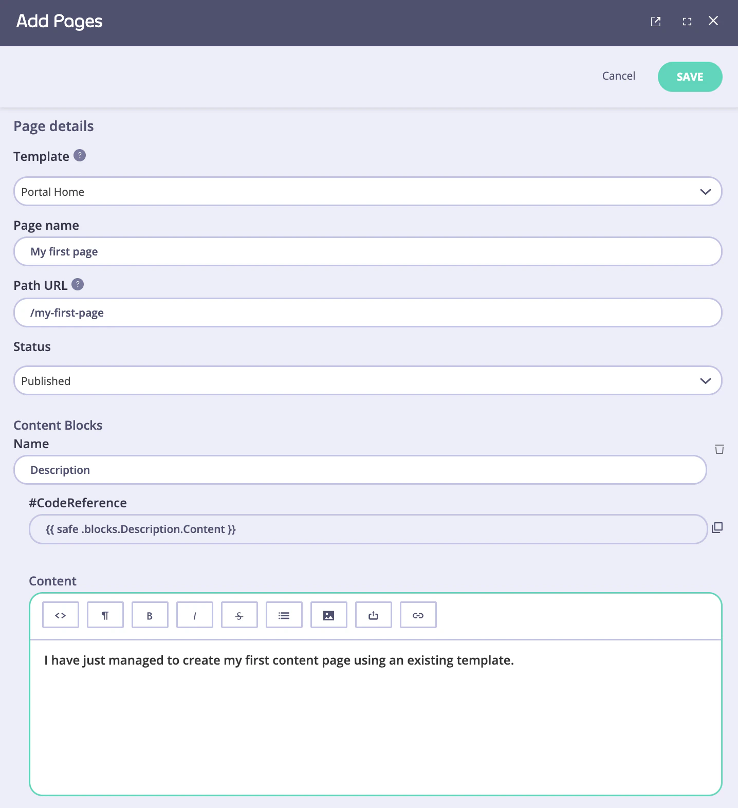 Add a new content page