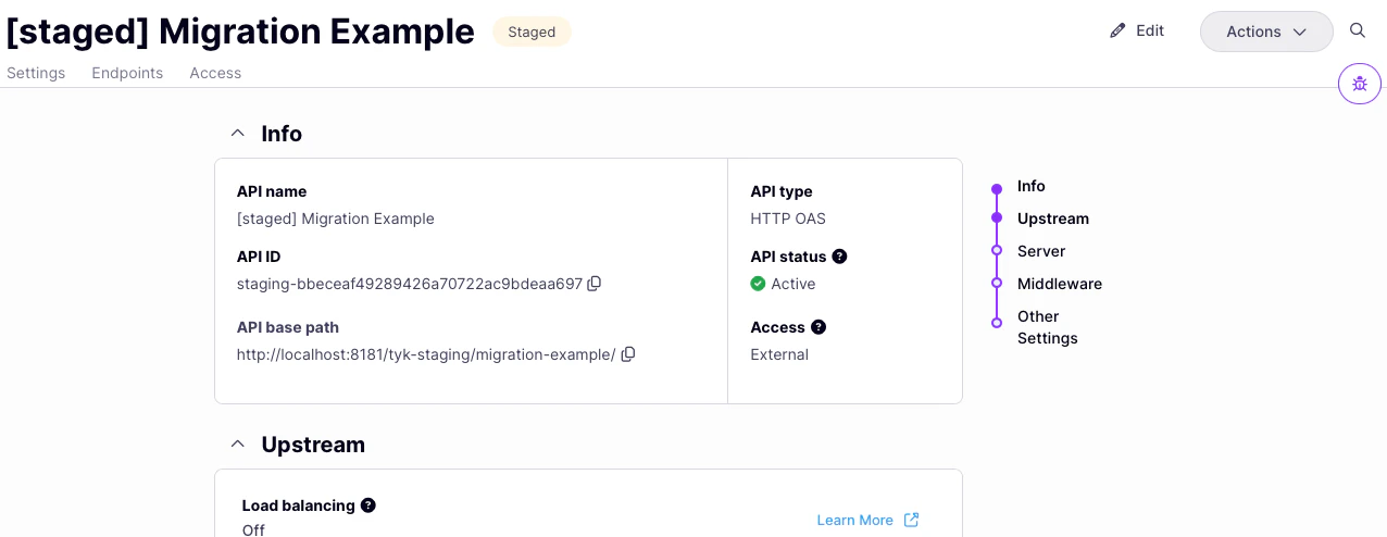The staged Tyk OAS API with prefixes