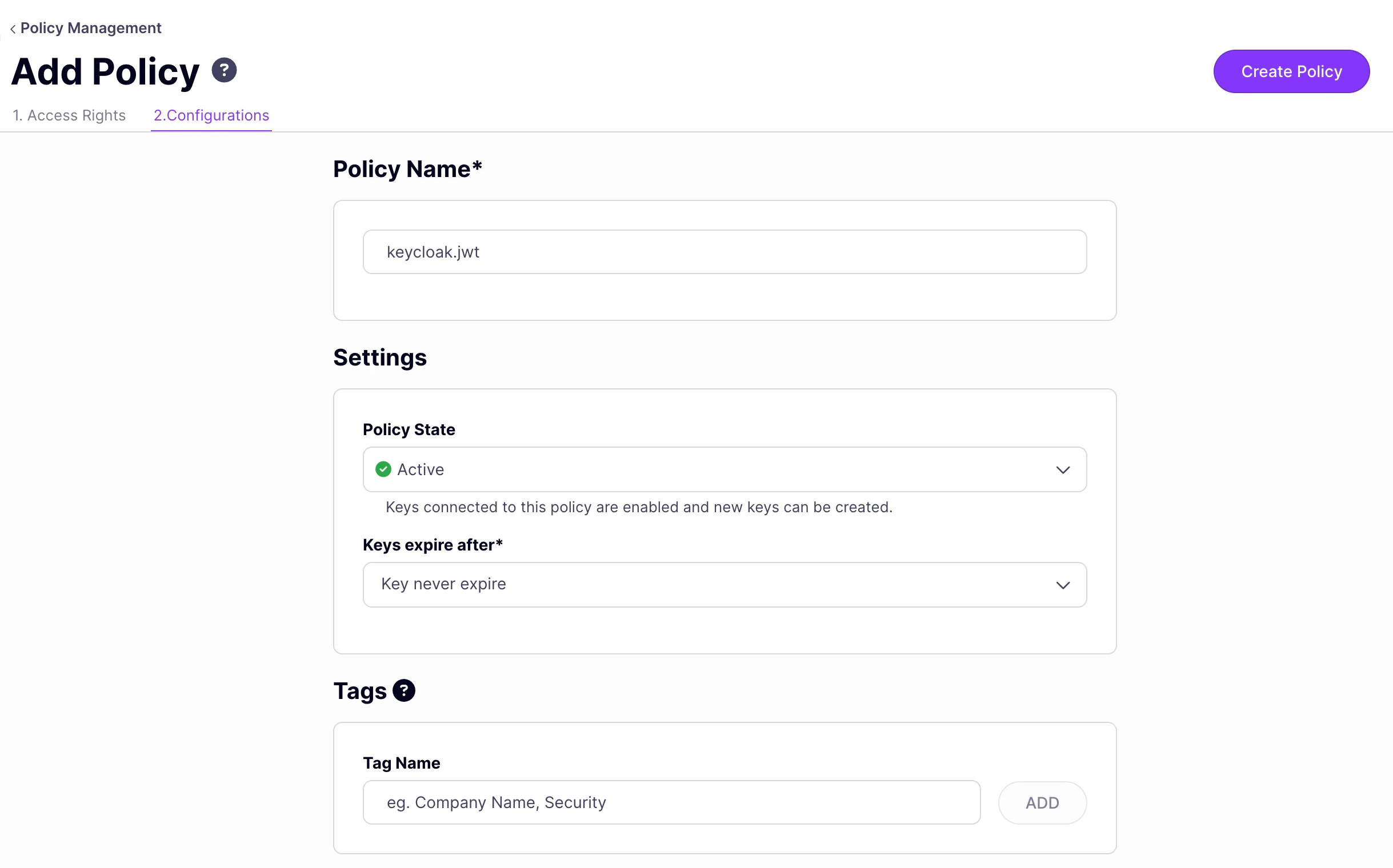Create API Security Policy