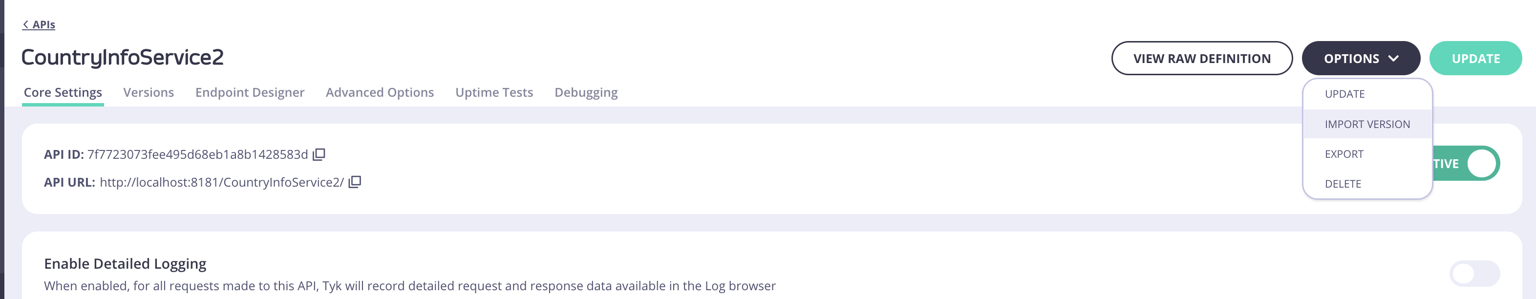 Import API Version Drop-Down