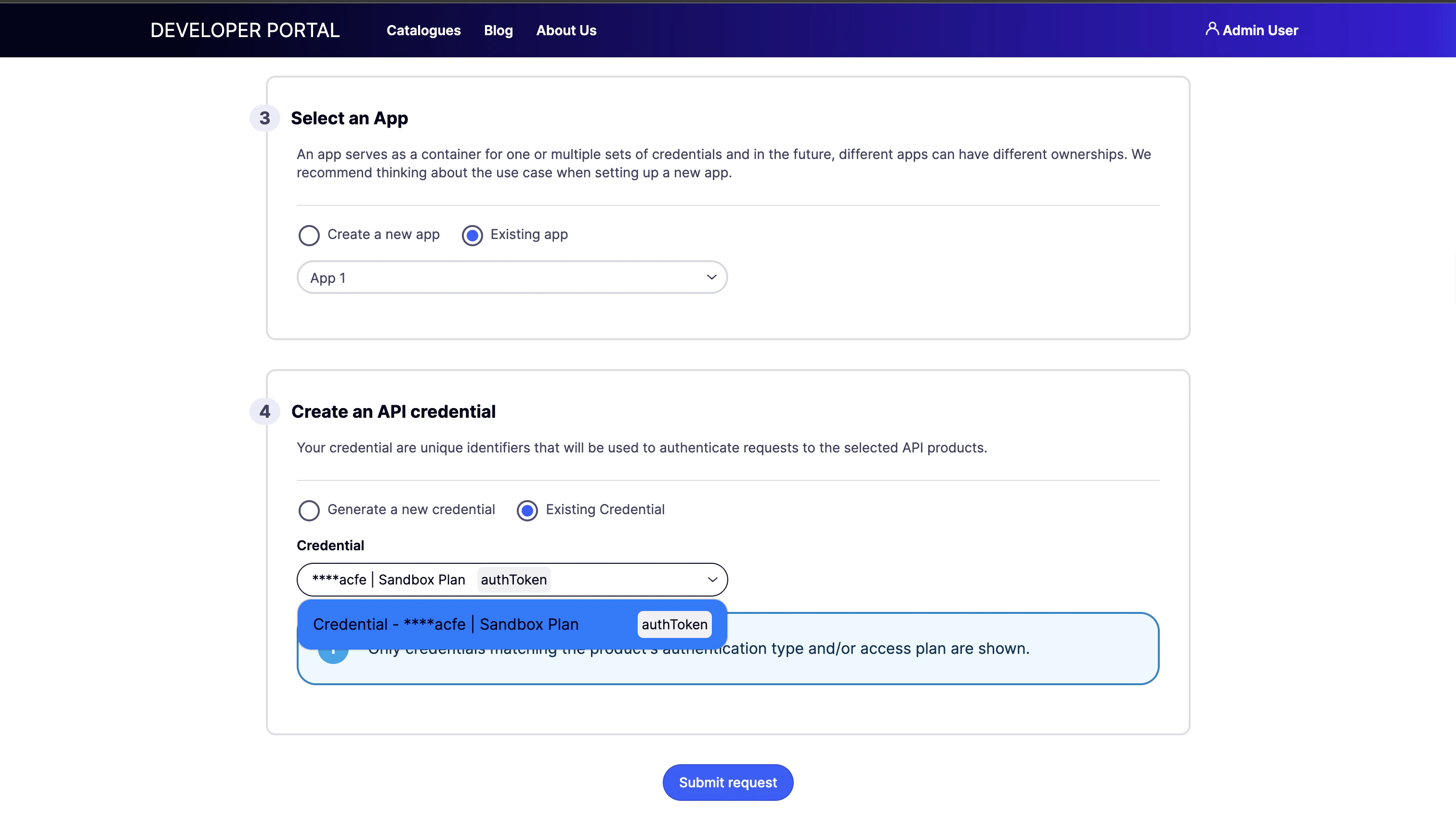 Select Existing Credentials for the API Product