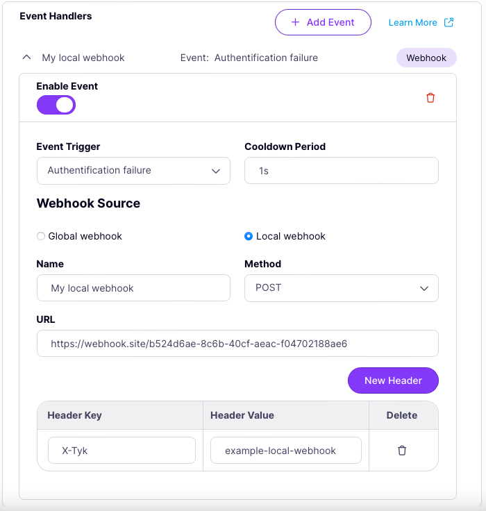 A fully configured global webhook