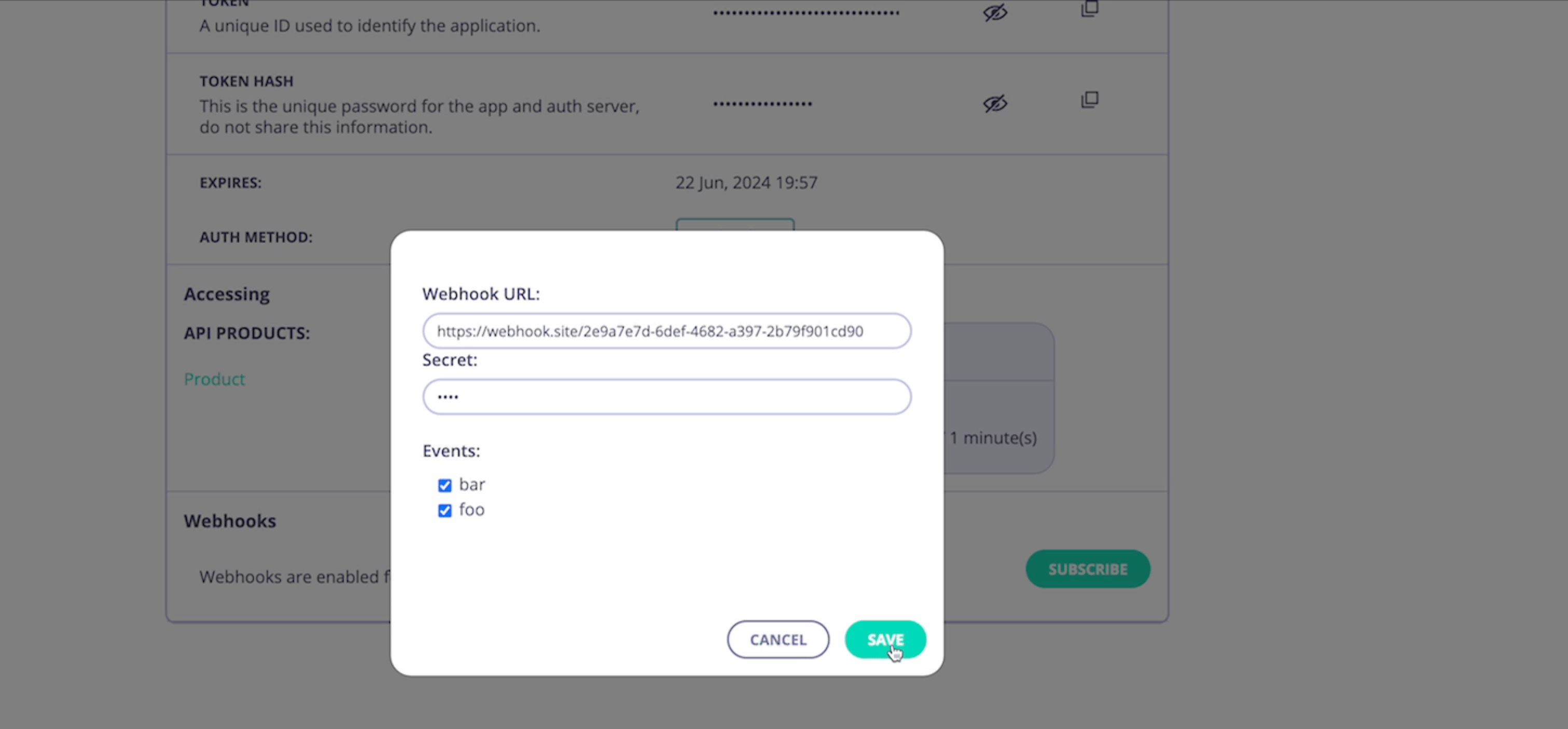 subscribe to webhooks from portal