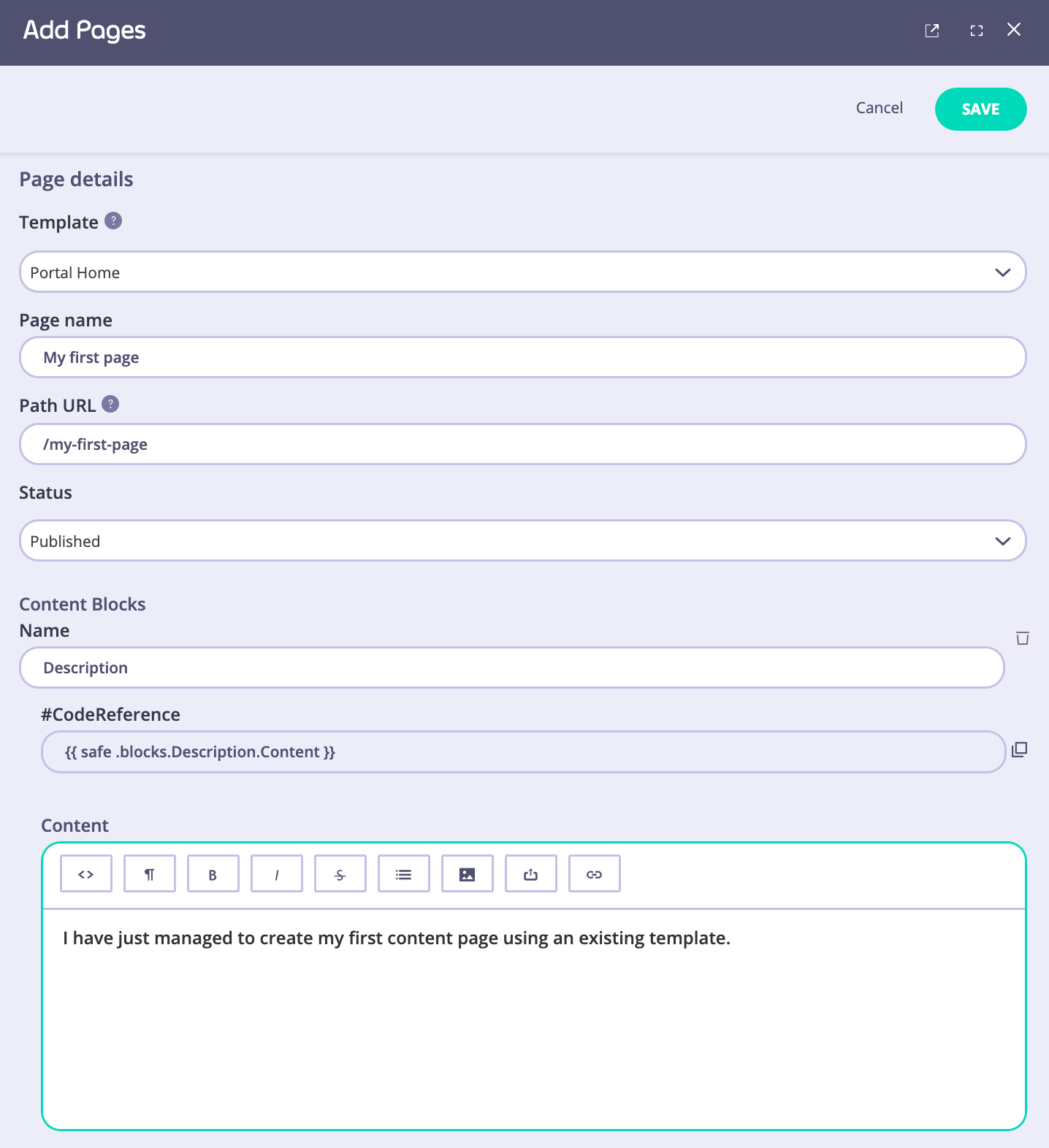 Add a new content page