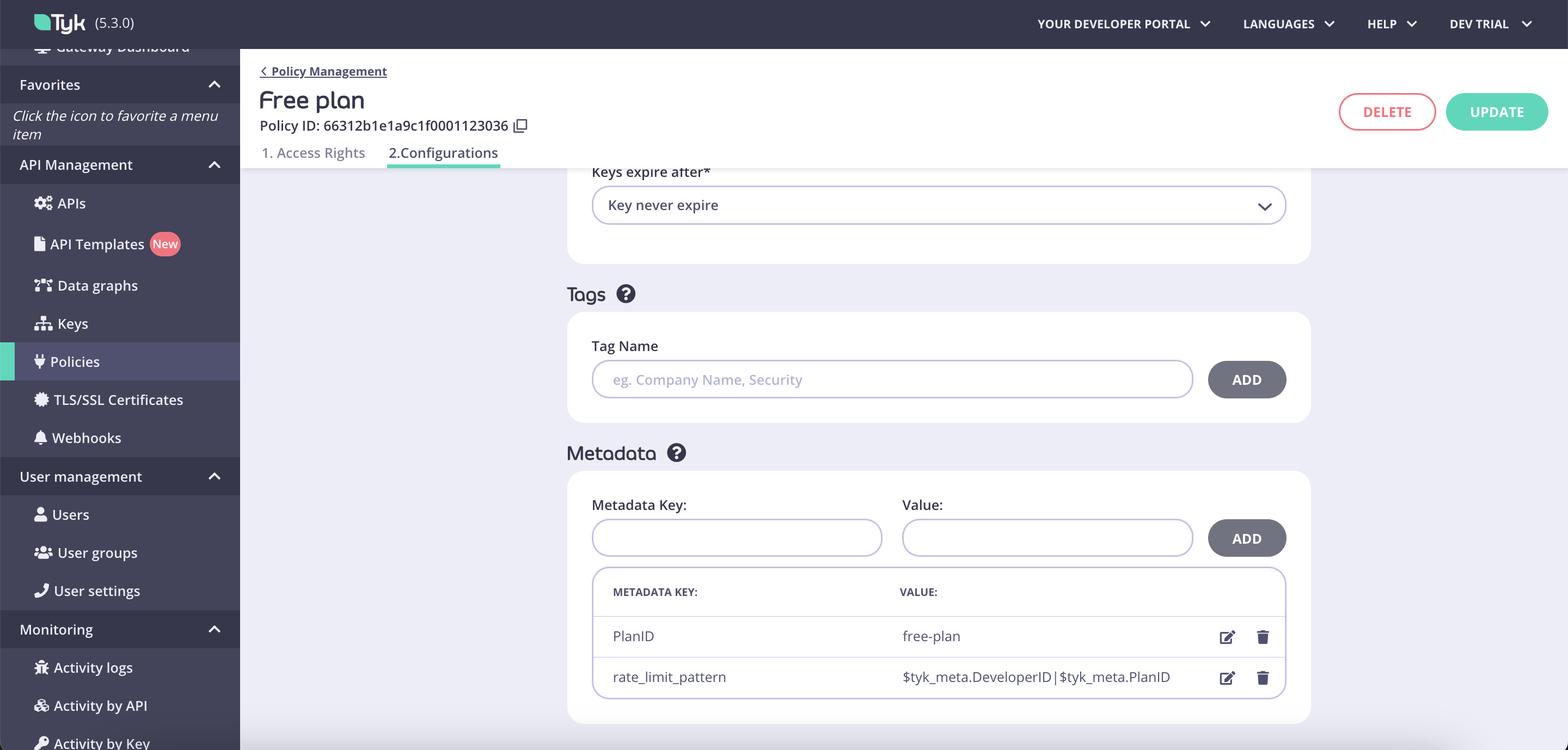 Configuring custom rate limit keys