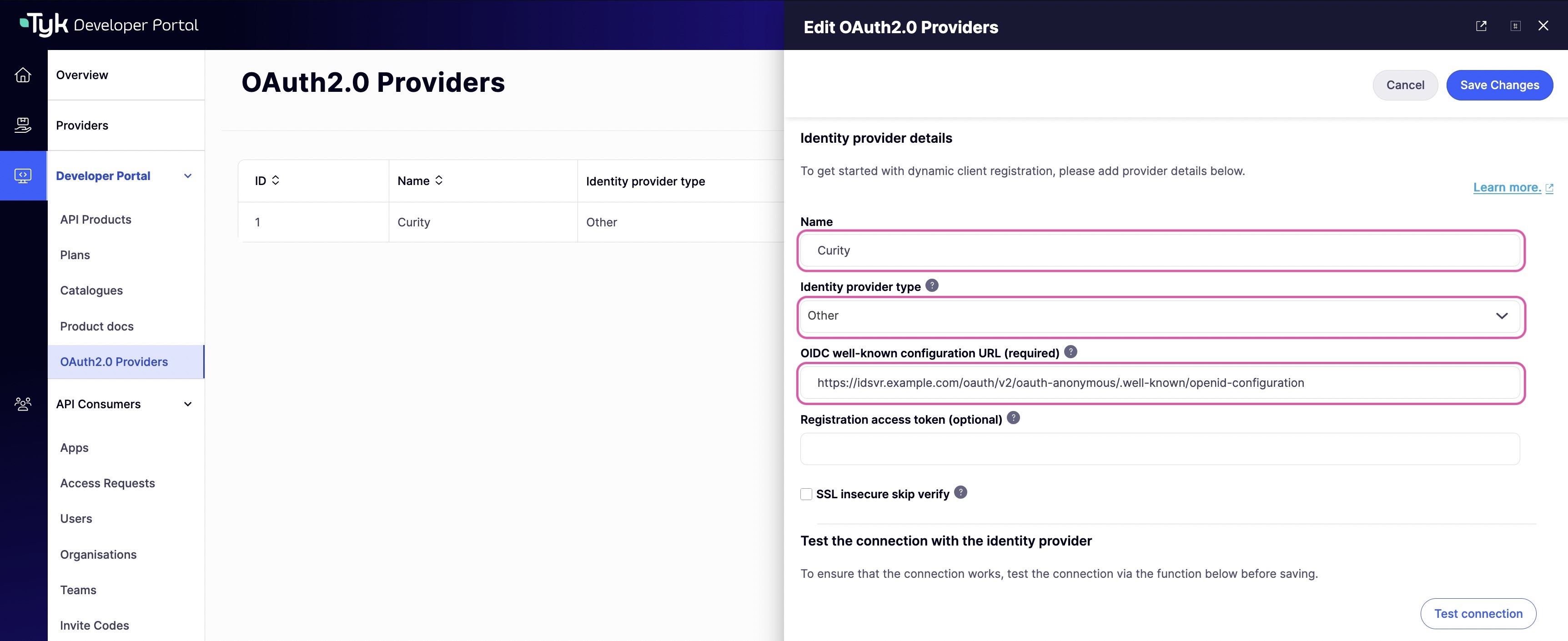 Configuring the connection to the IdP in OAuth 2.0 Providers