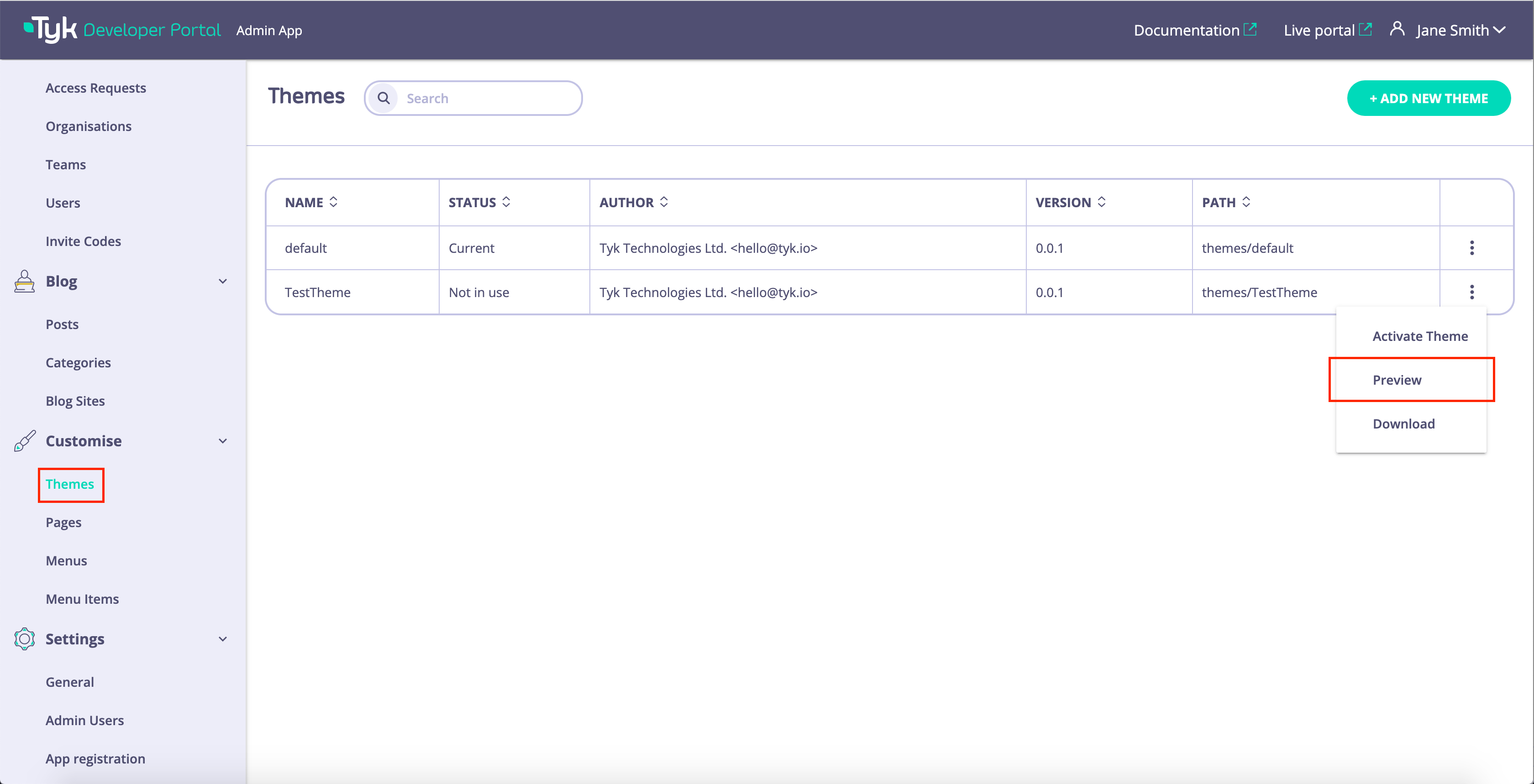 Preview theme