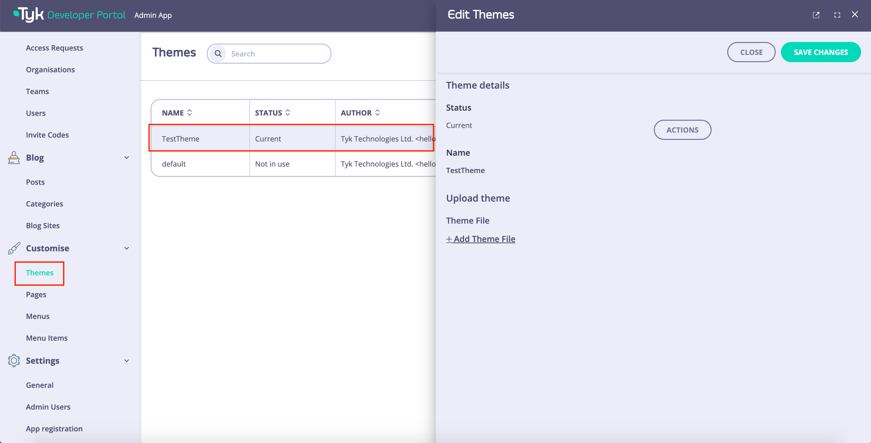 Select modified theme