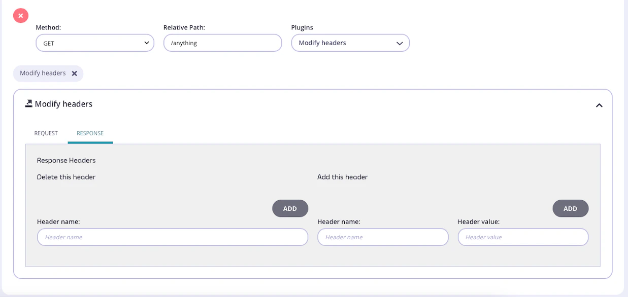Selecting the response header transform