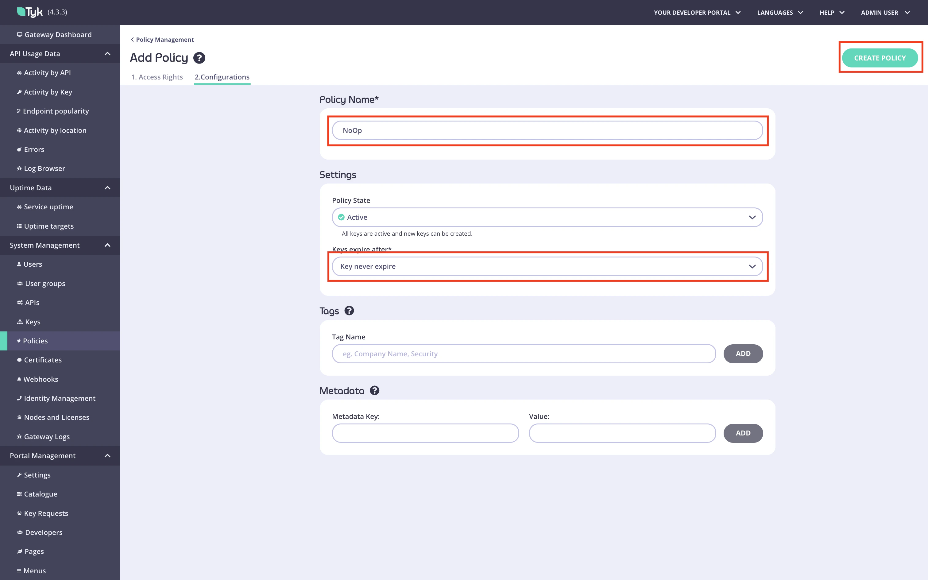 Save the No Operation policy