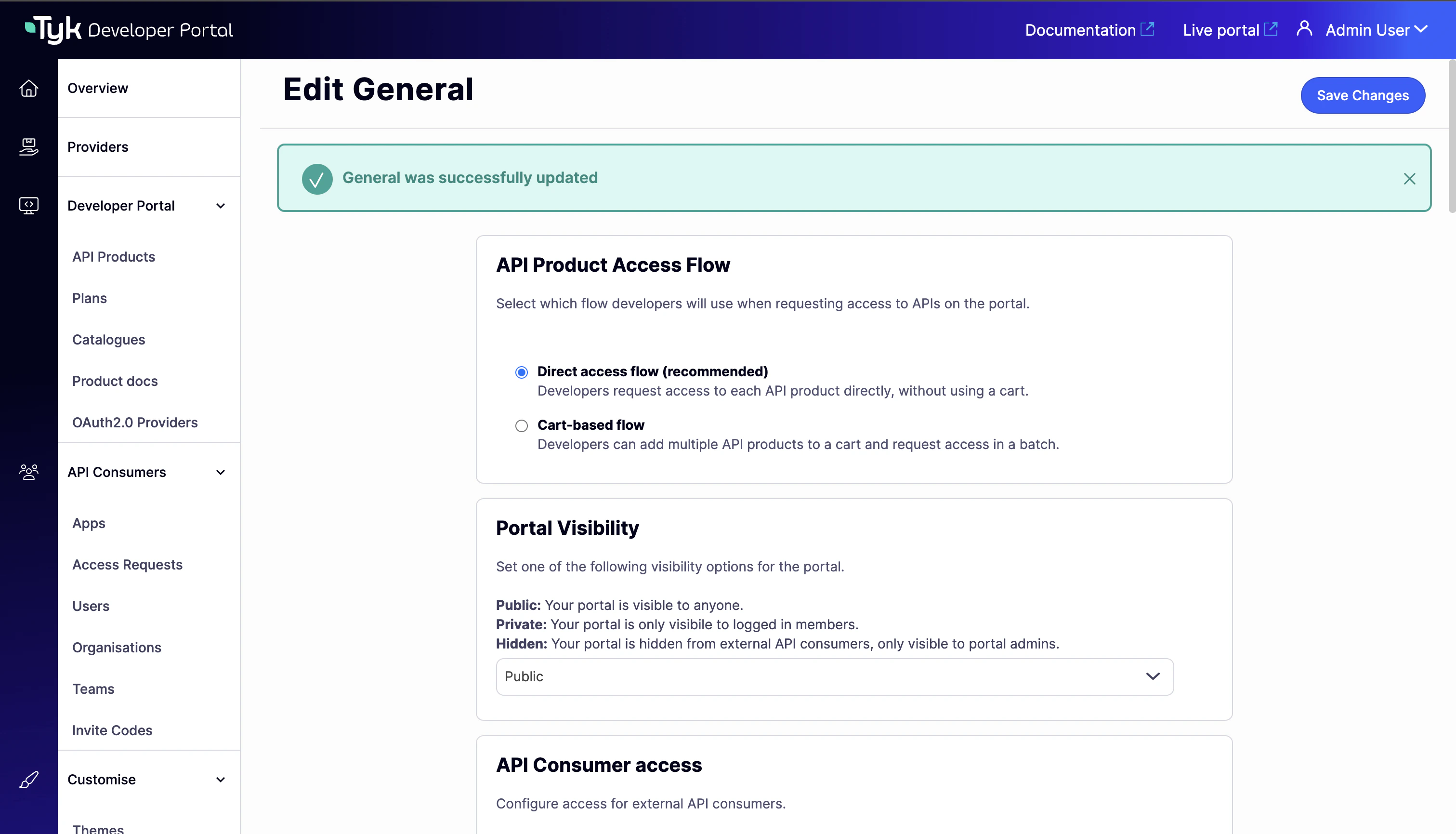 configure direct access flow in portal