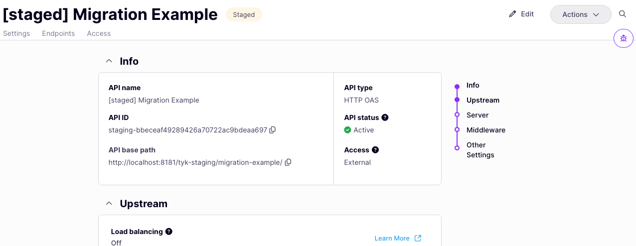 The staged Tyk OAS API with prefixes