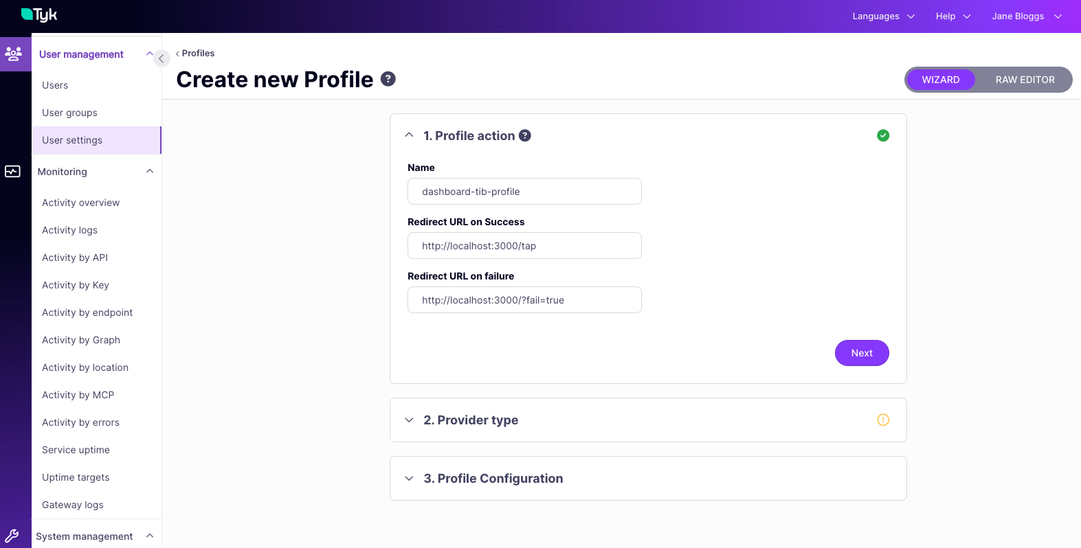 Creating a new TIB profile