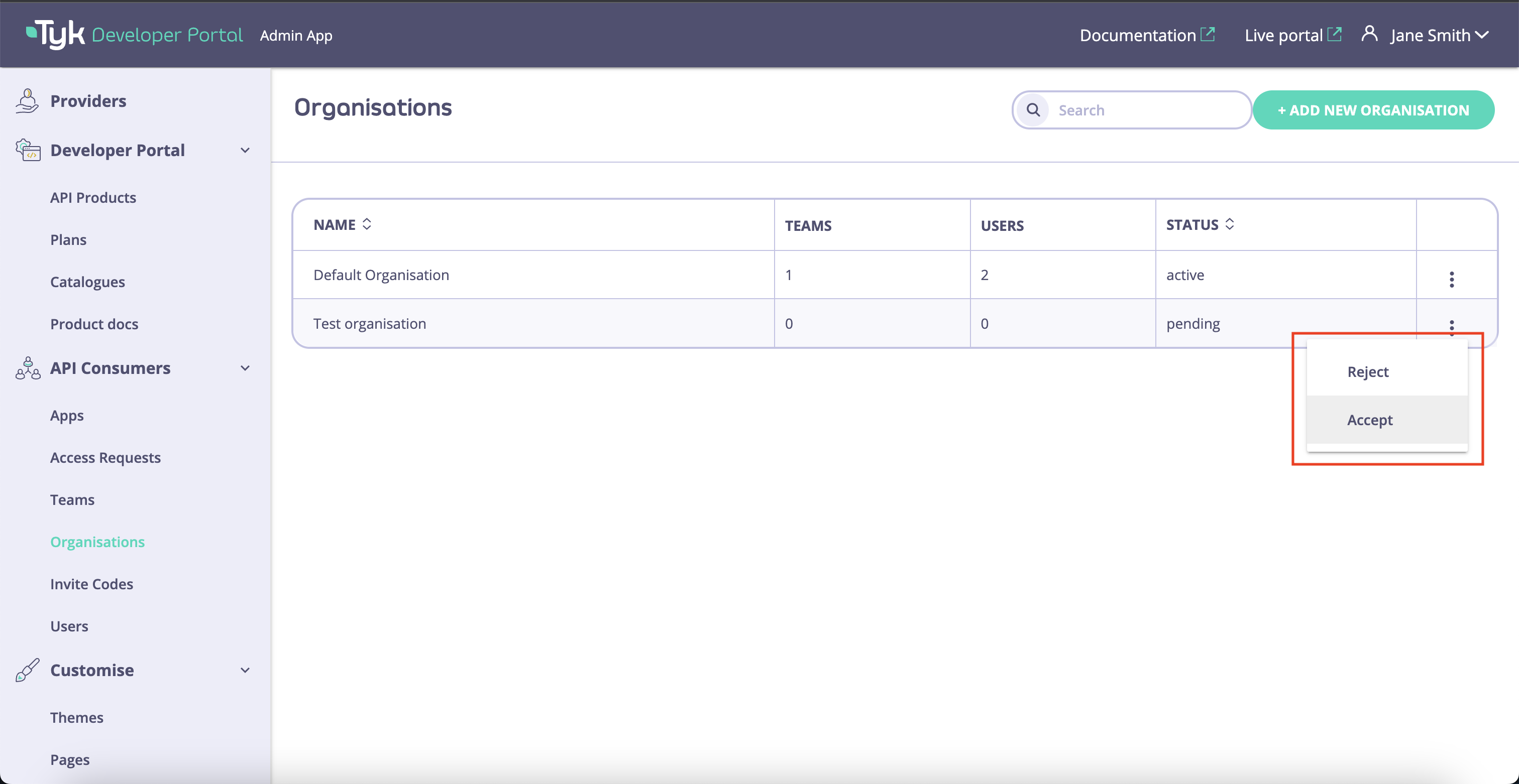 New Organisation registration request view