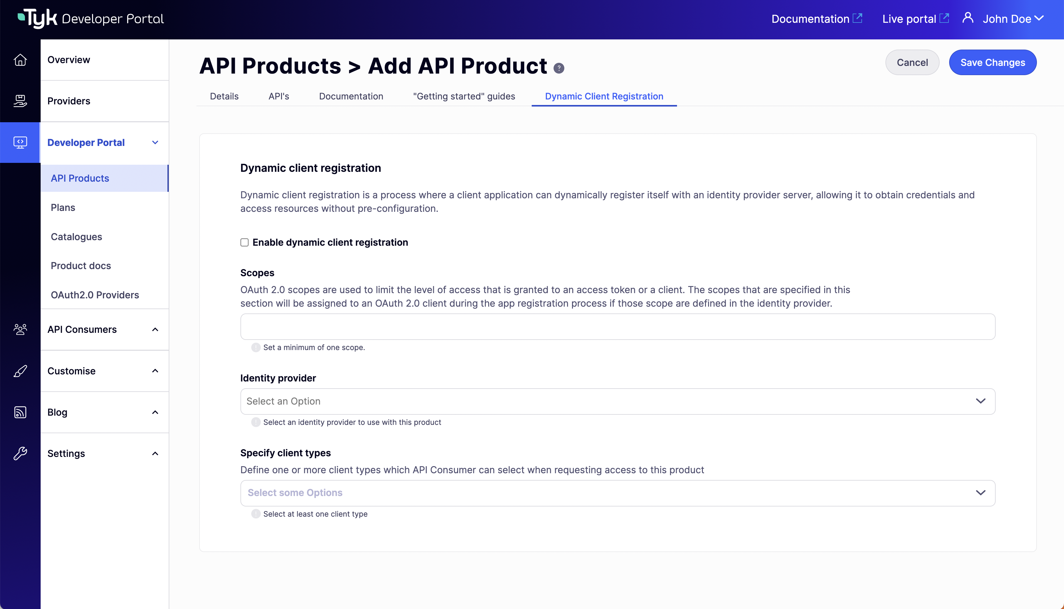 DCR settings on an API Product