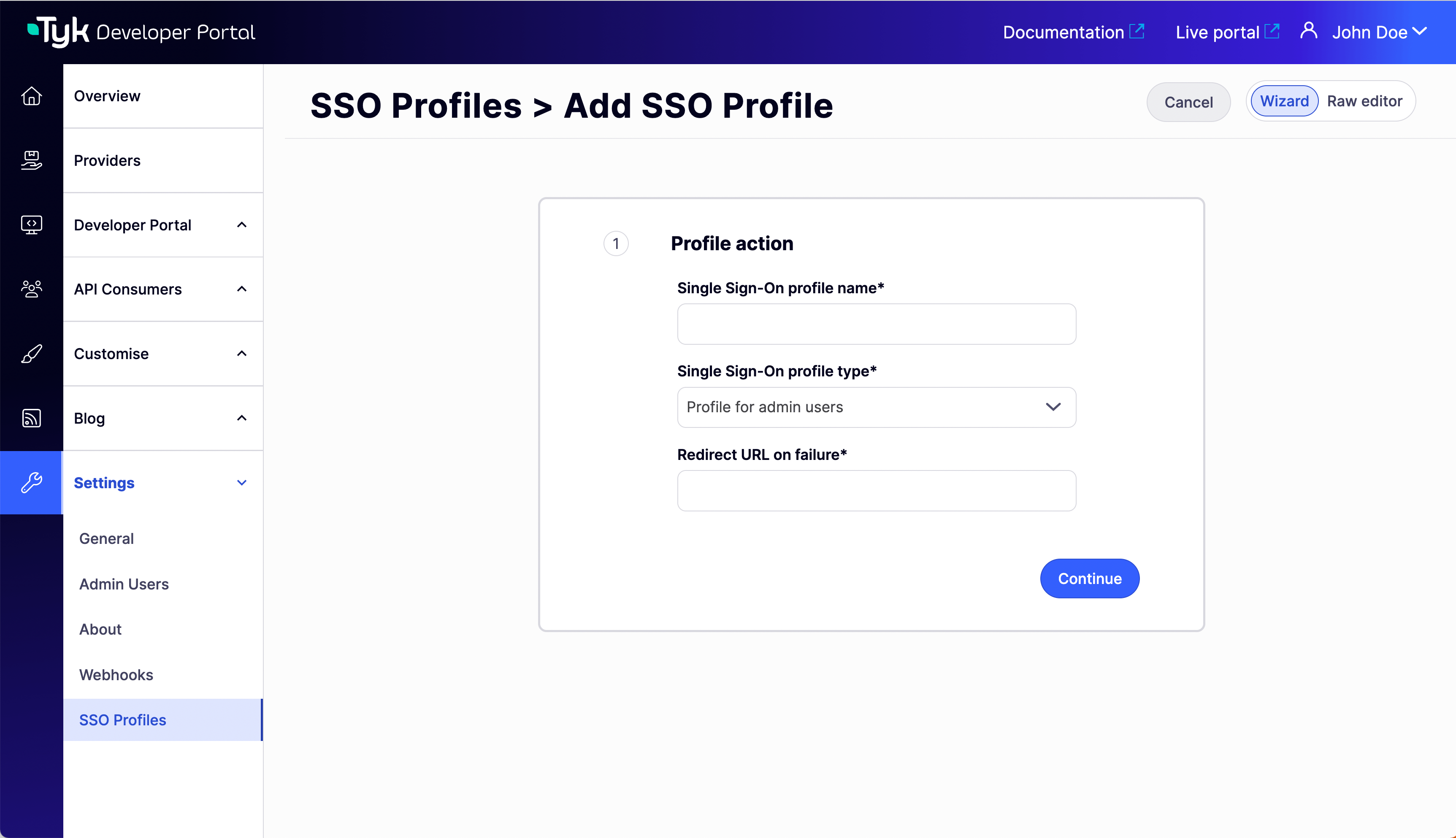 SSO Profiles Wizard - Profile action step