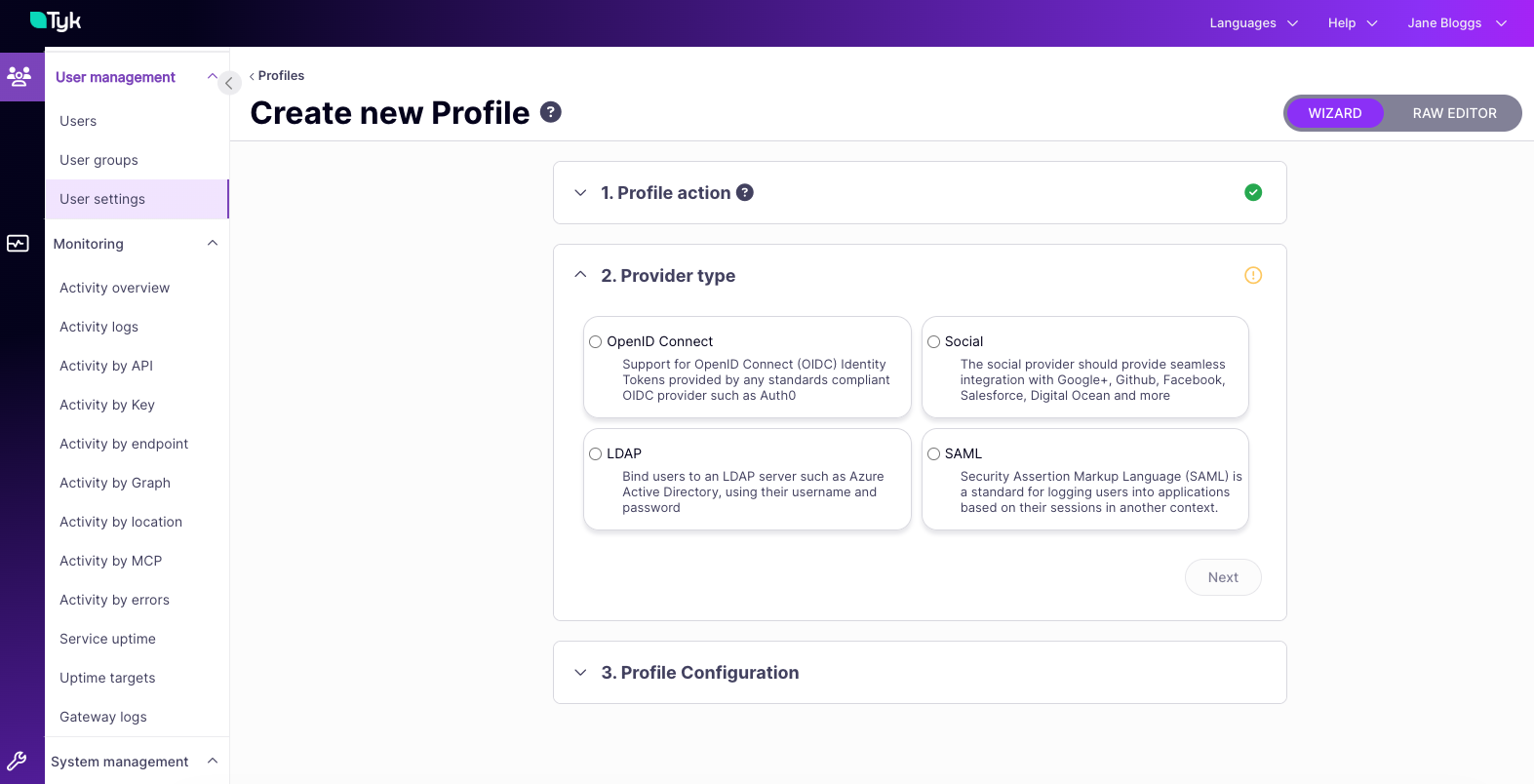 Choose the TIB method (provider type)