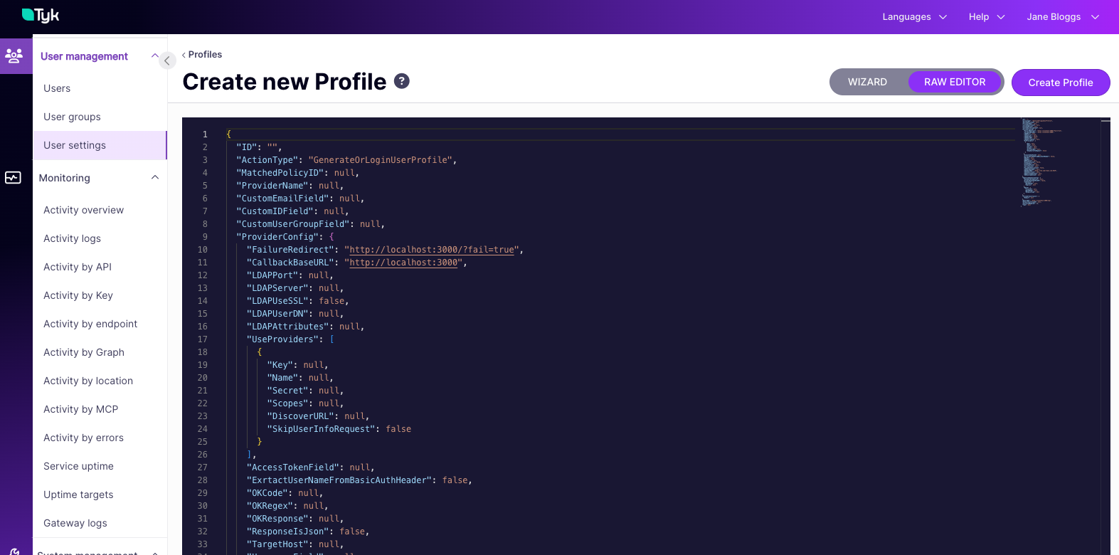 TIB profile editor view