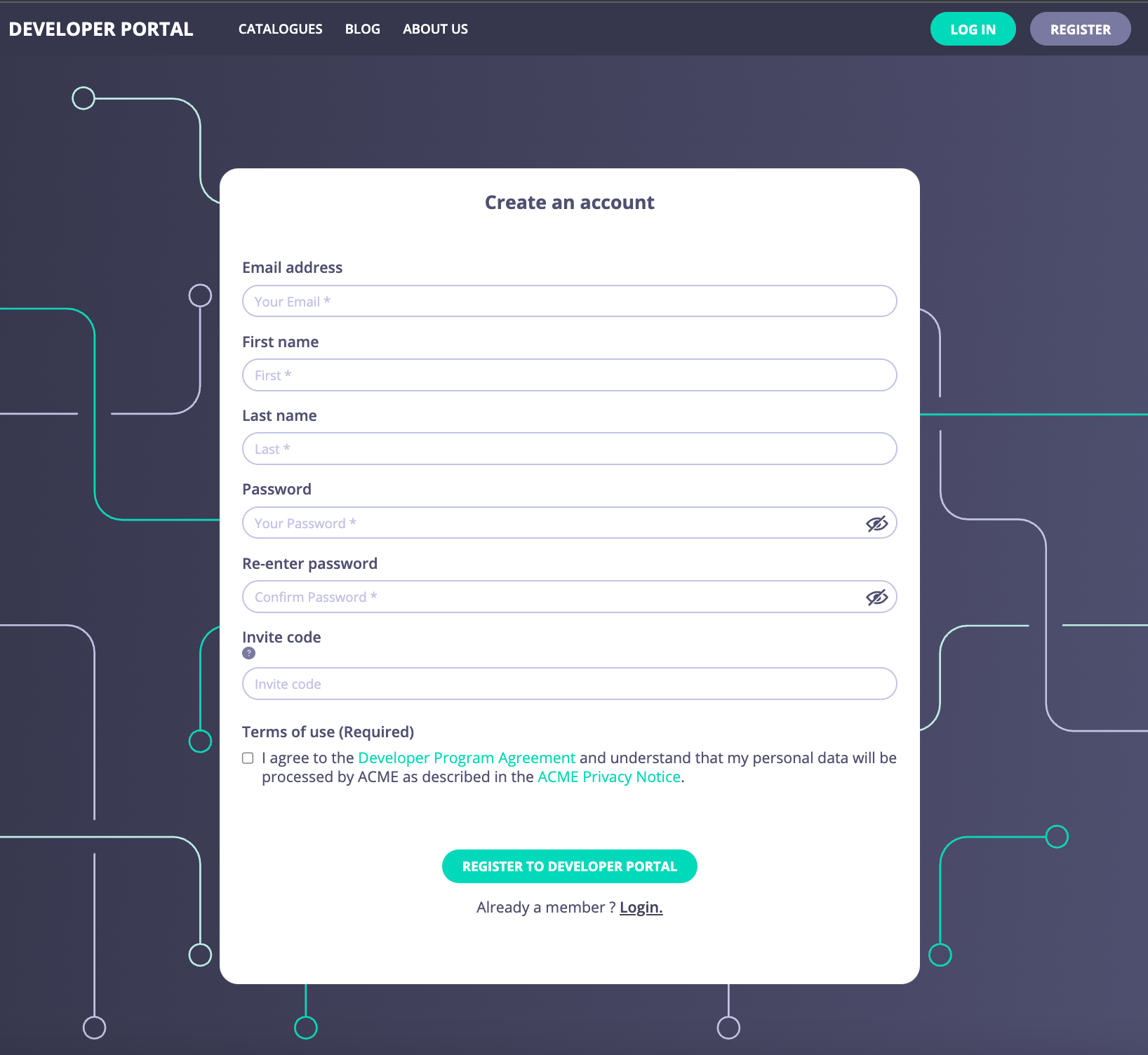 Customized user sign-up form