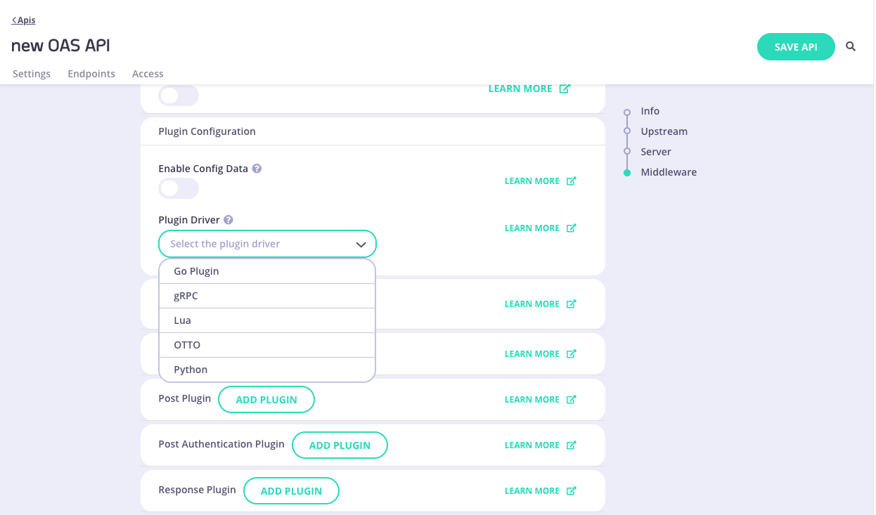 OAS API Plugins Driver Config