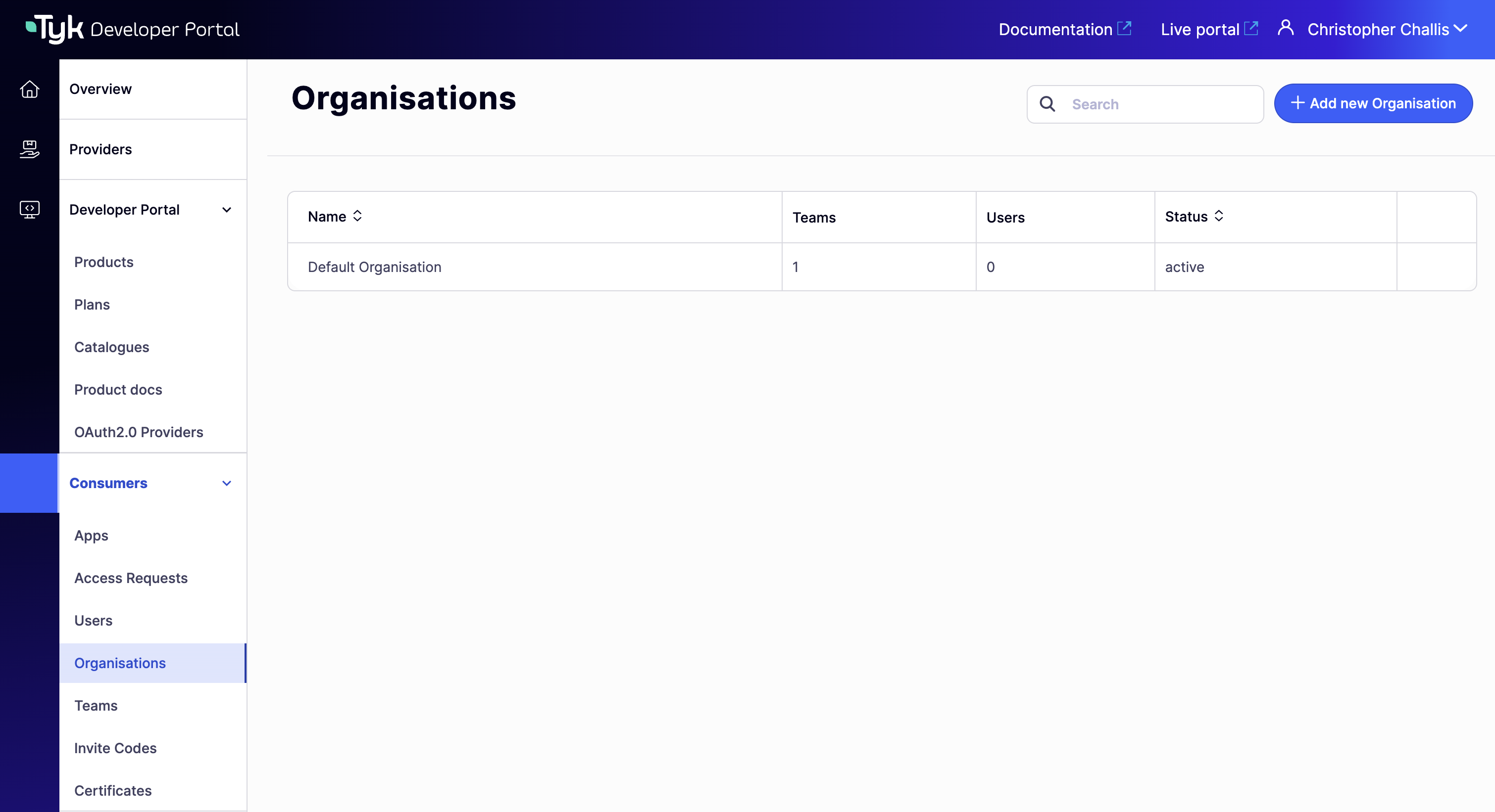 Add a new Organisation