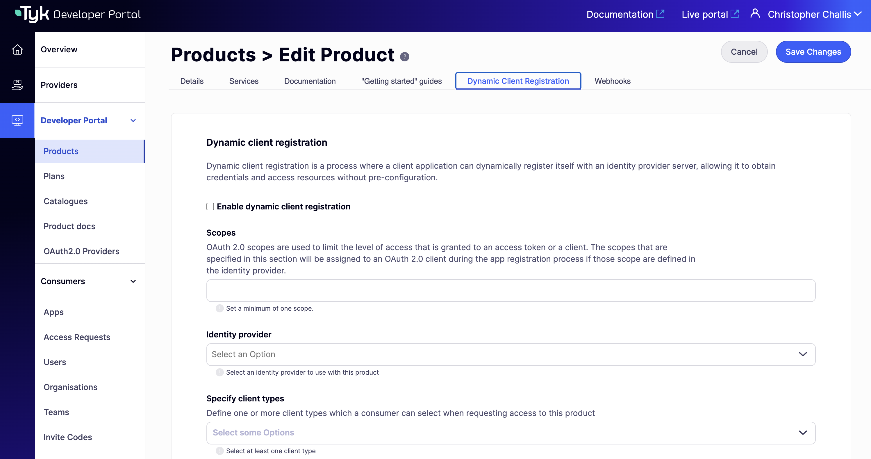 DCR settings on a Product