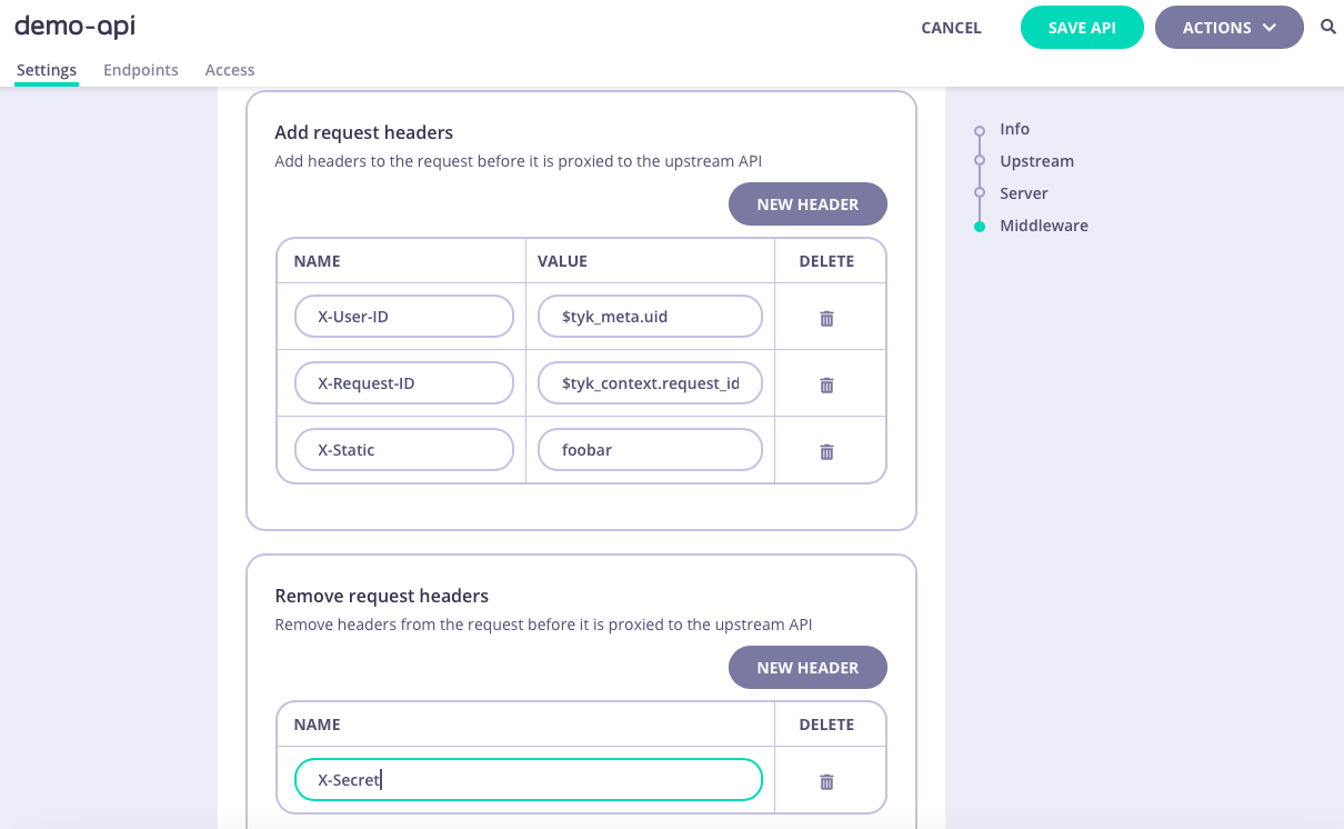 Configuring the API-level Request Header Transform in Tyk OAS API Designer
