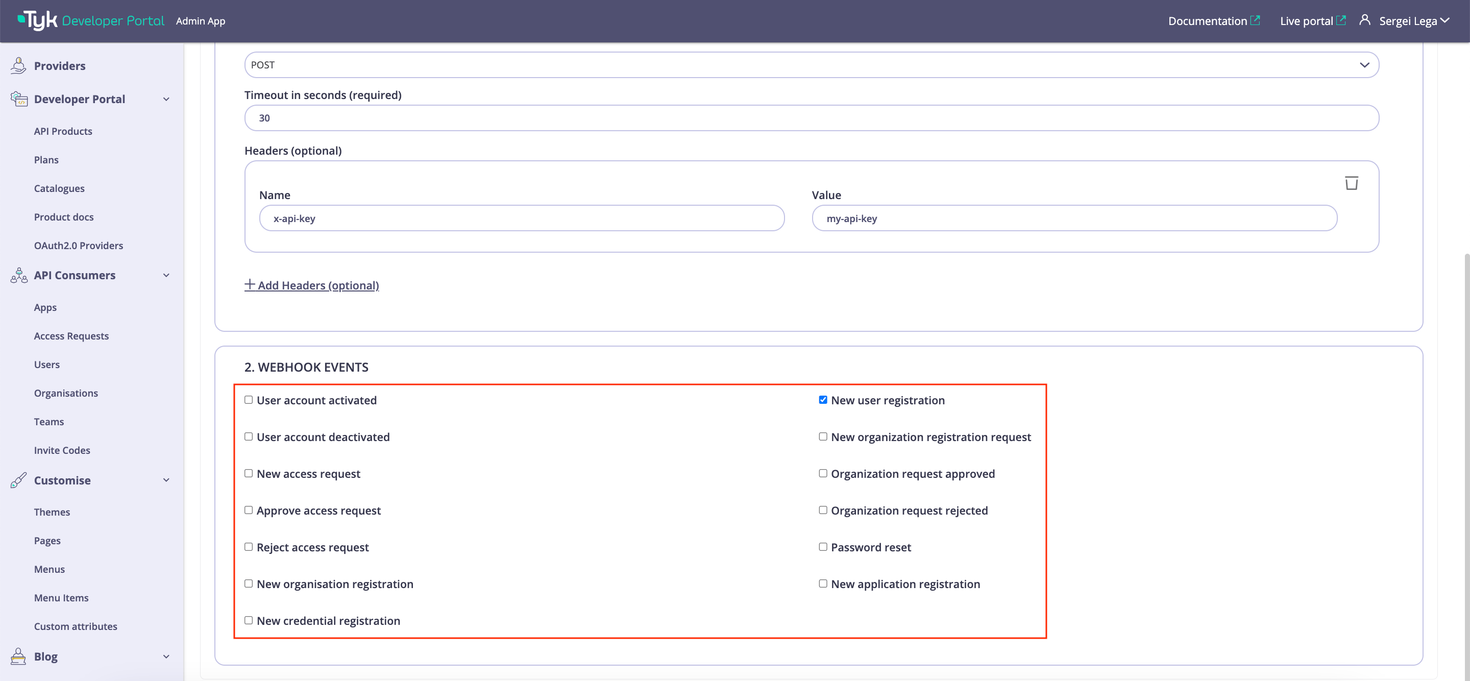 Select webhook events