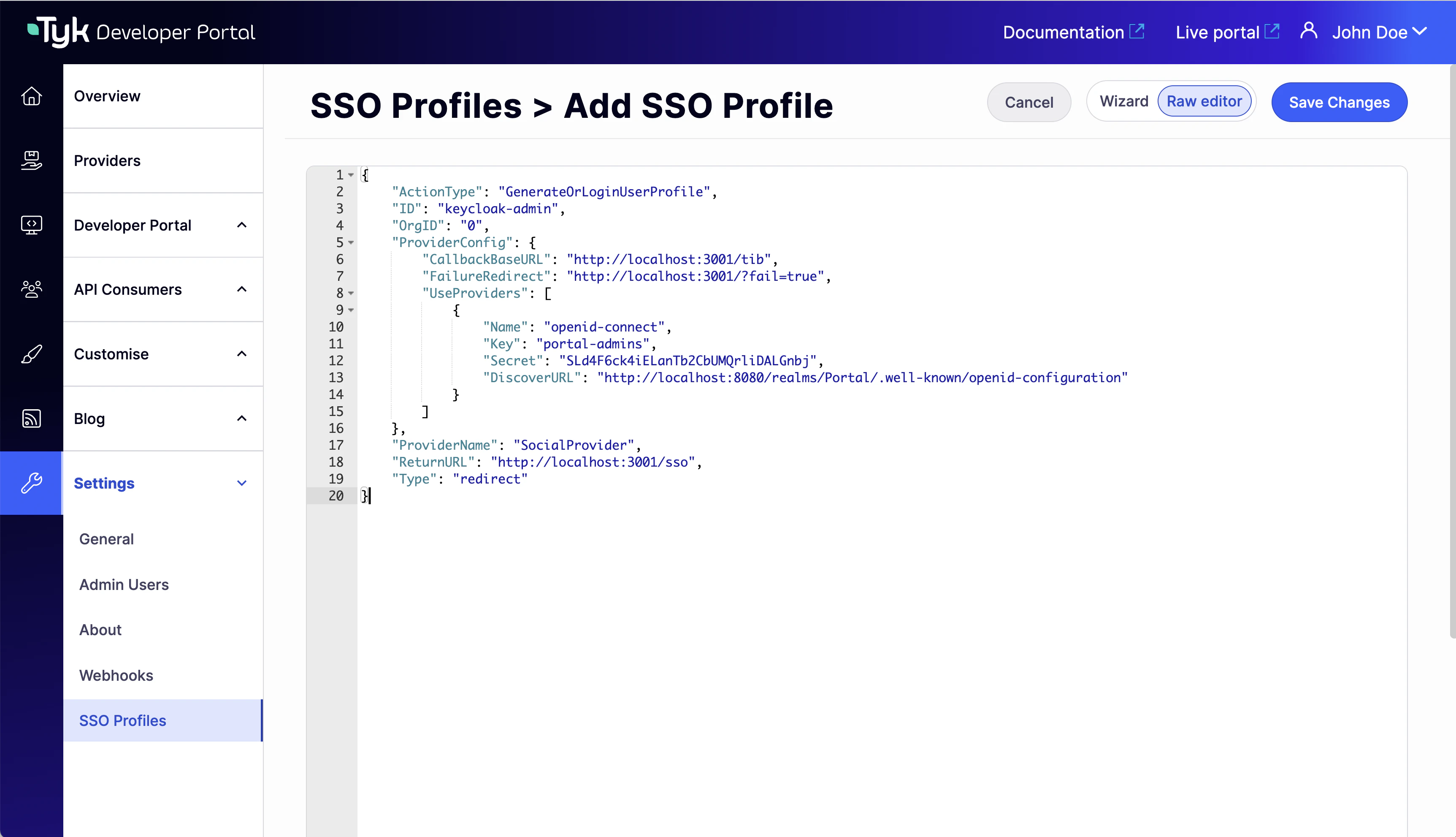 SSO Profiles Raw Editor