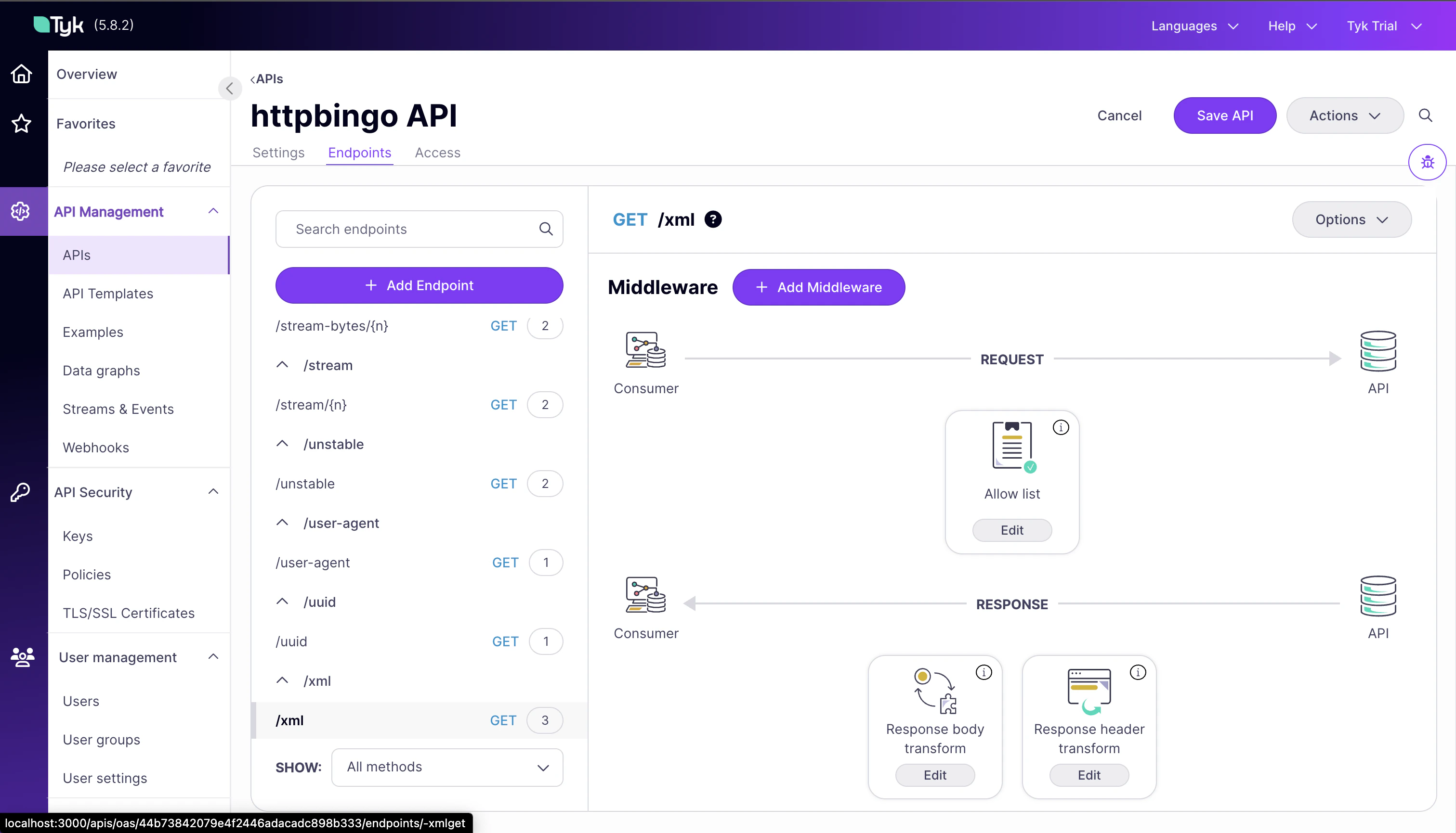 XML endpoint in Tyk OAS API