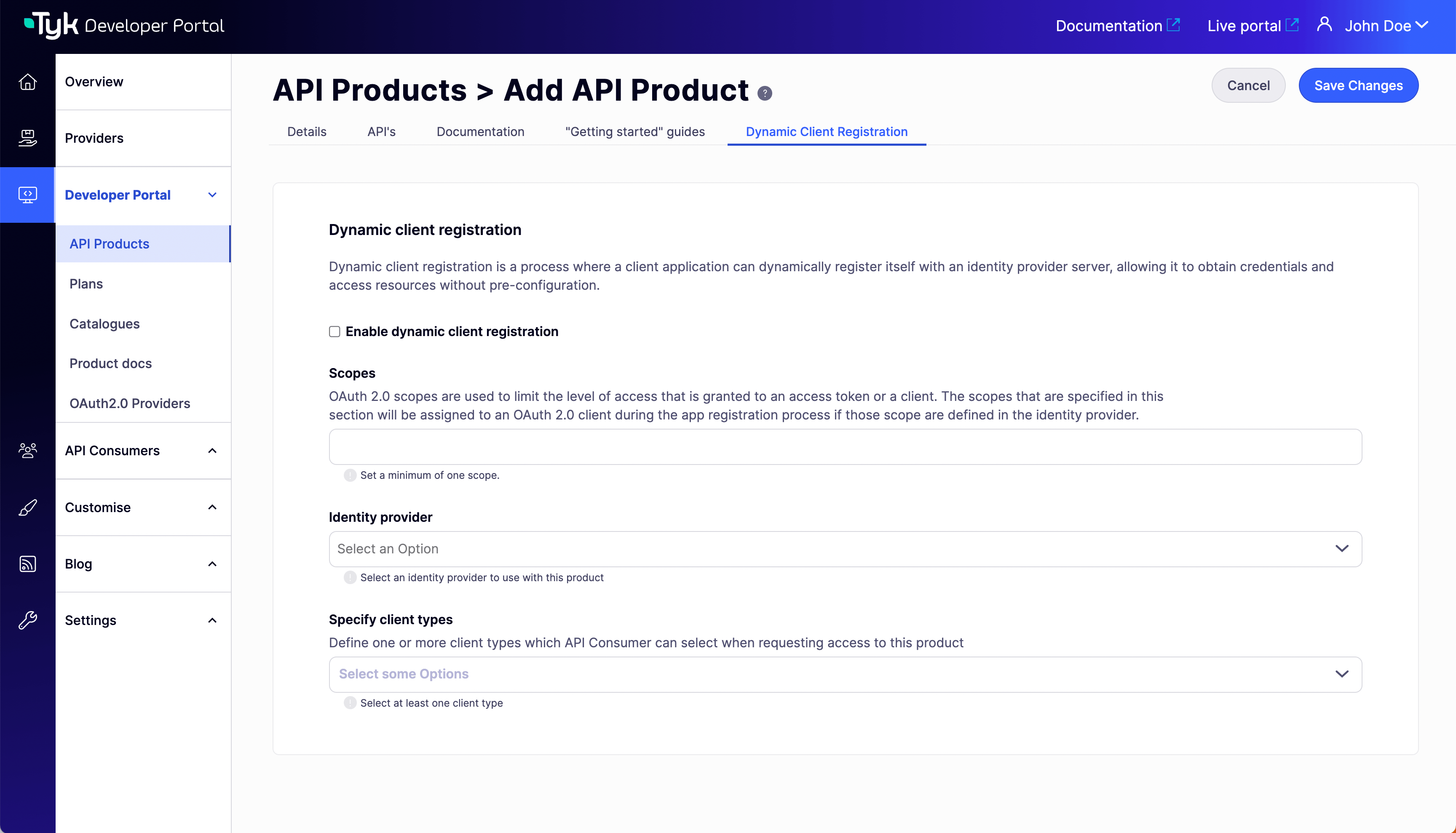 DCR settings on an API Product