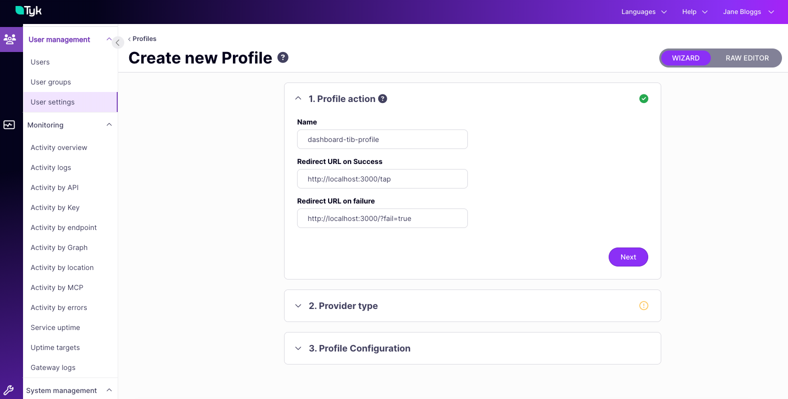 Creating a new TIB profile