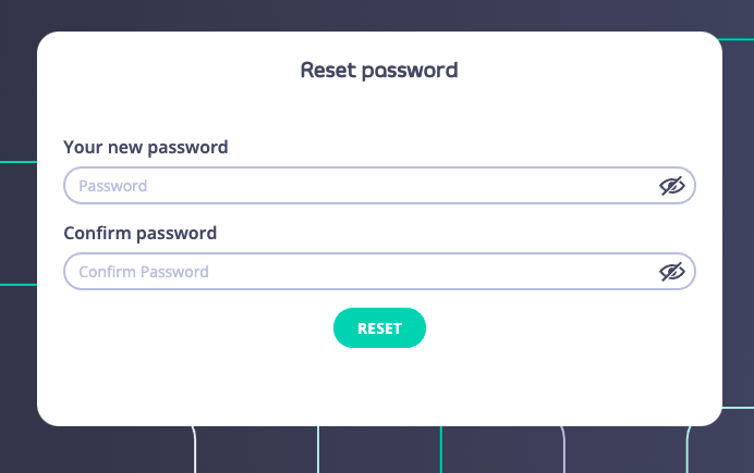 Password reset form with fields to enter and confirm a new password