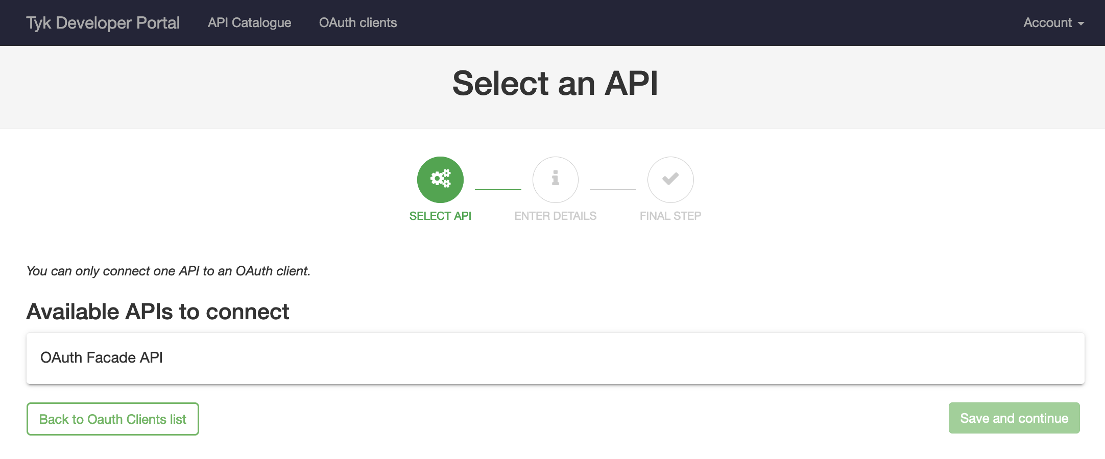 Create OAuth client wizard